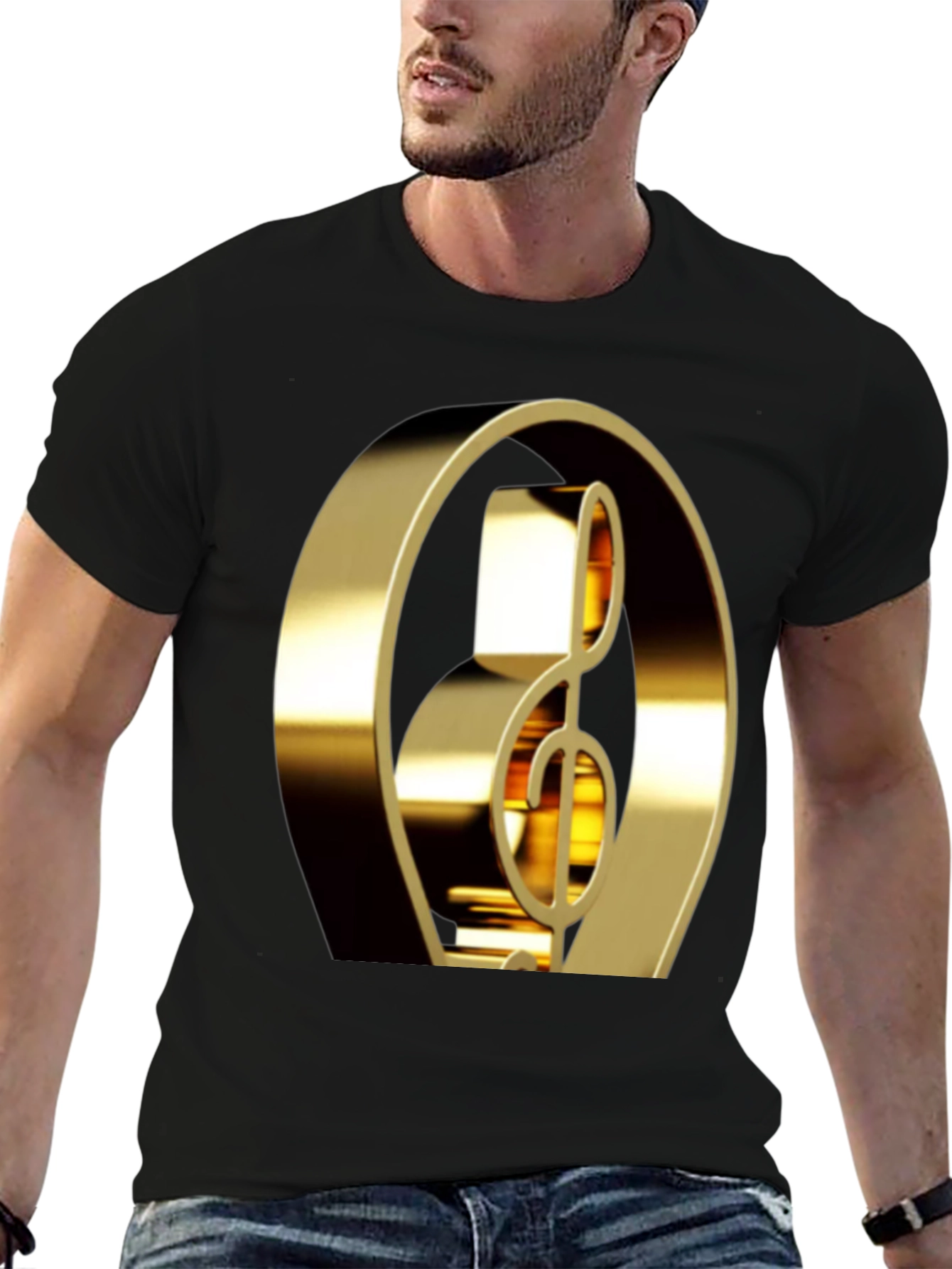 Black Golden Treble Clef Graphic Tee view 6