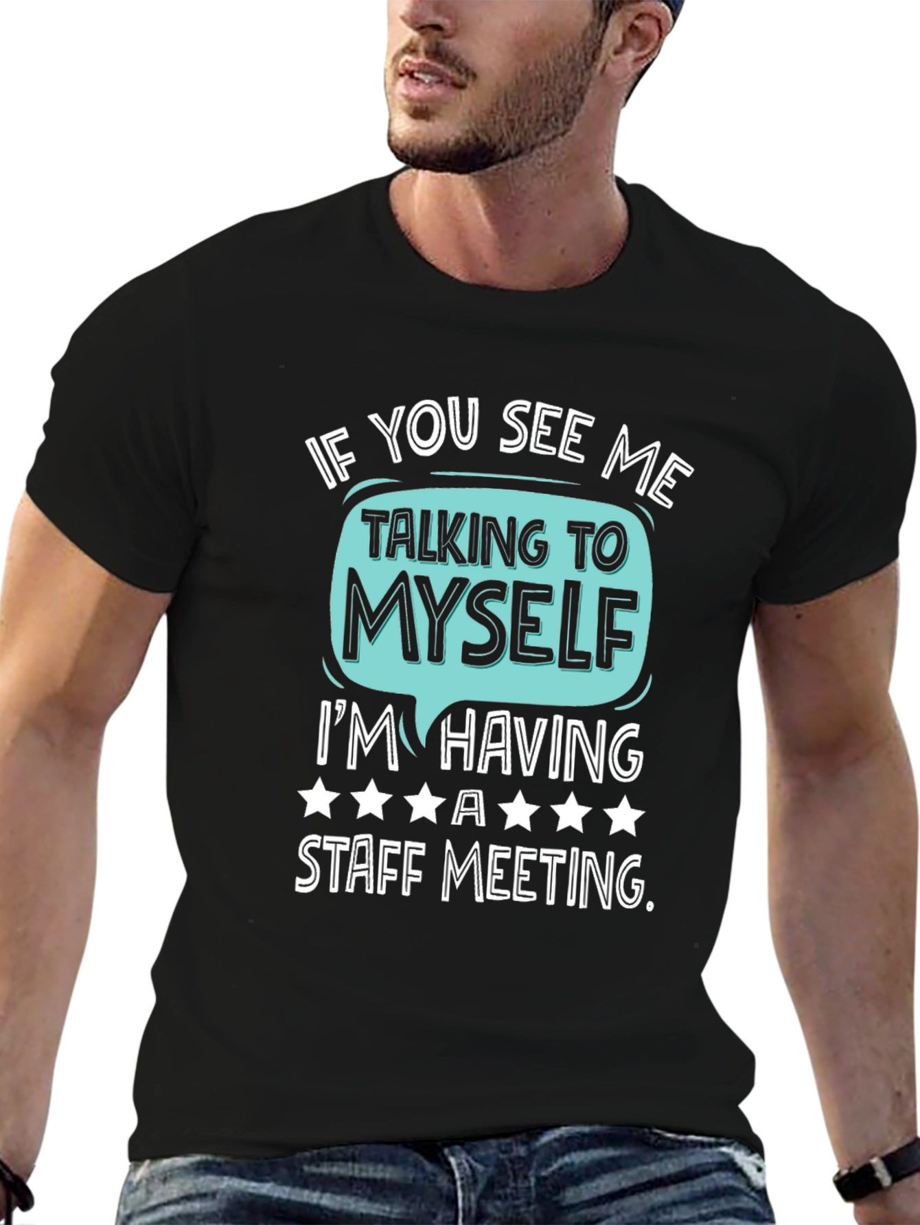 Black Staff Meeting T-Shirt Funny Introvert Tee view 6