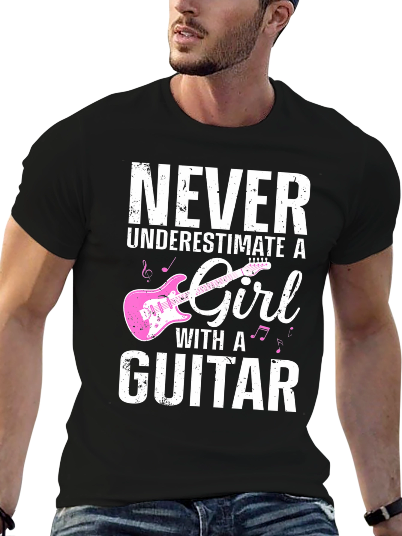 Black Never Underestimate a Girl With a Guitar T-Shirt view 6