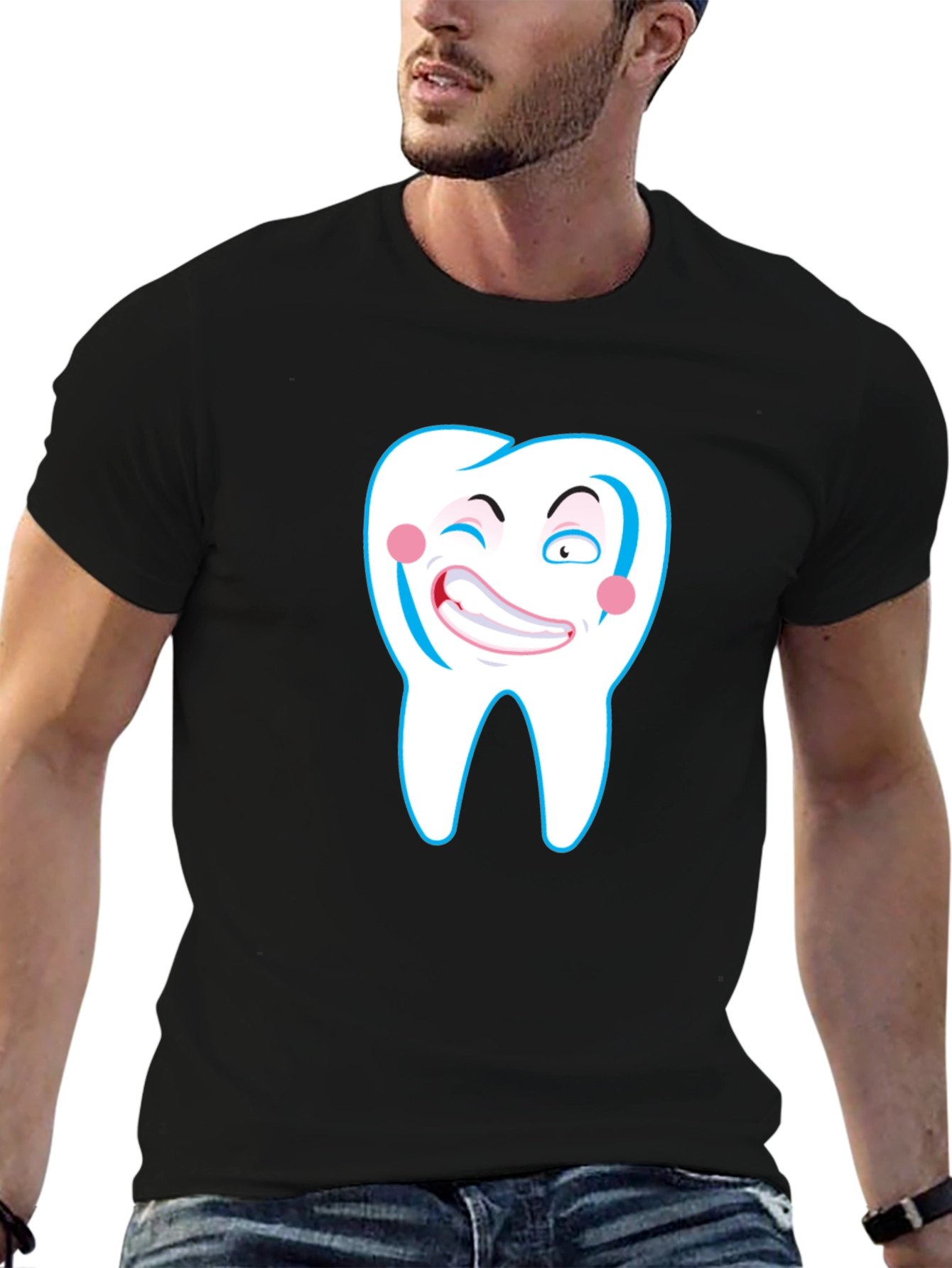 Funny Tooth Graphic Black T-Shirt - 6