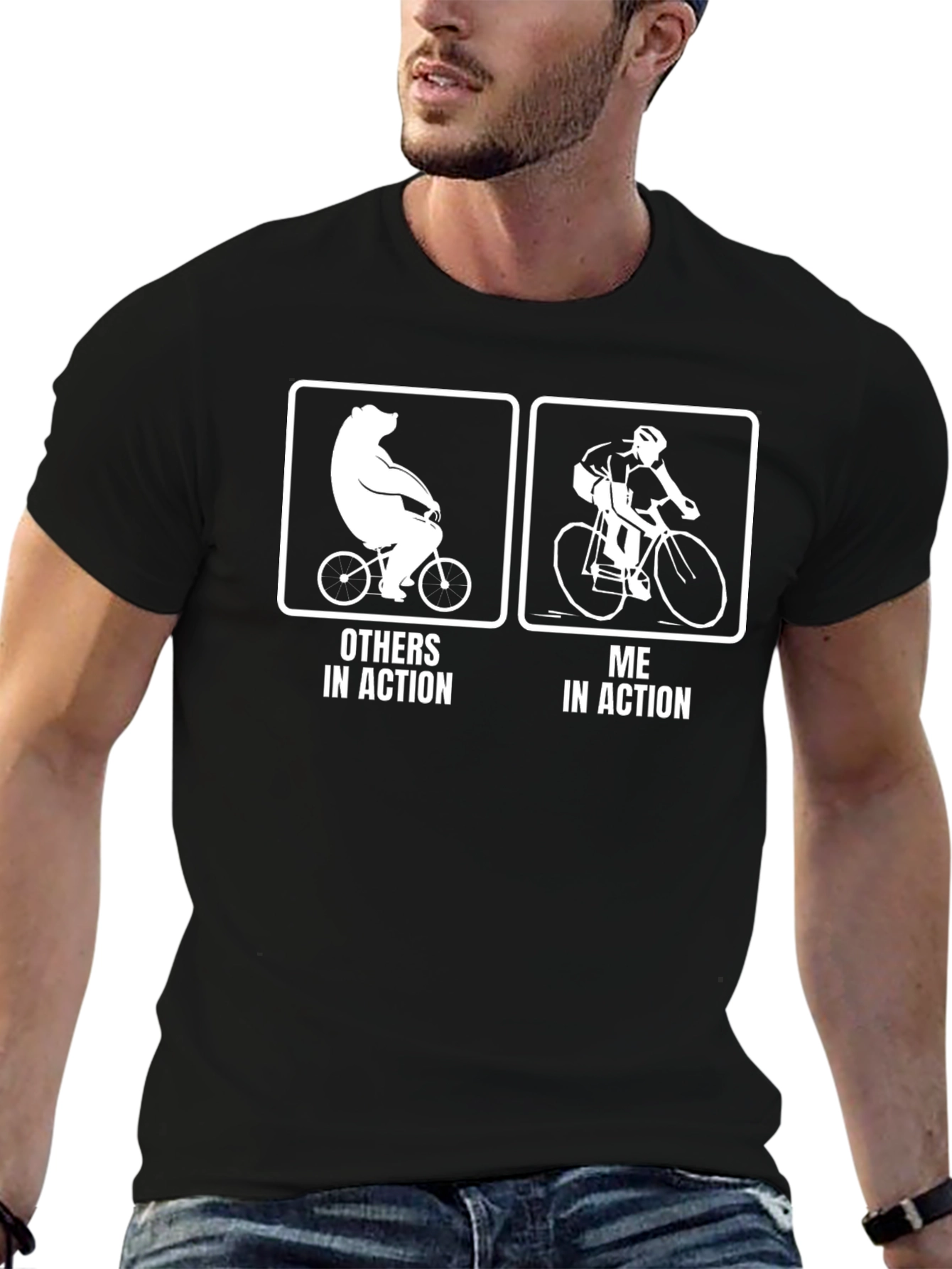 Black Funny Cyclist T-Shirt - Others vs. Me In Action view 6