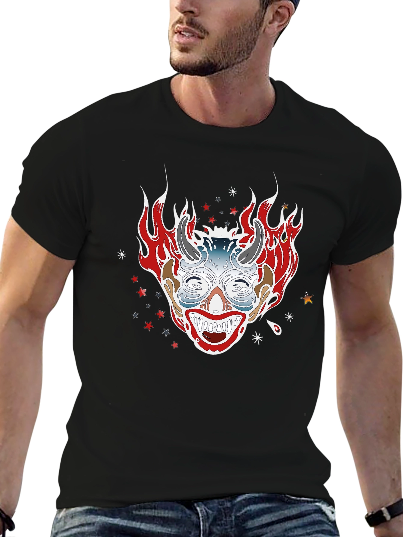 Black Fiery Clown Graphic Tee - Black view 6