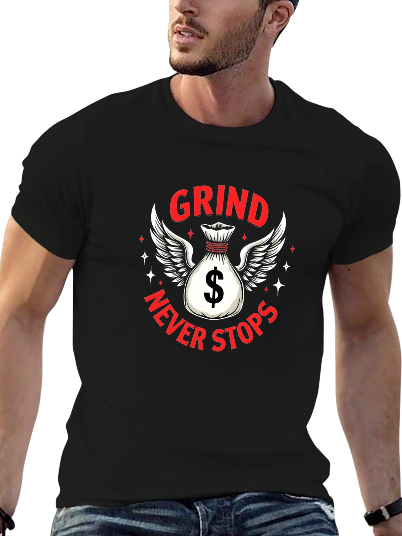 Black Grind Never Stops Black Graphic T-Shirt view 6