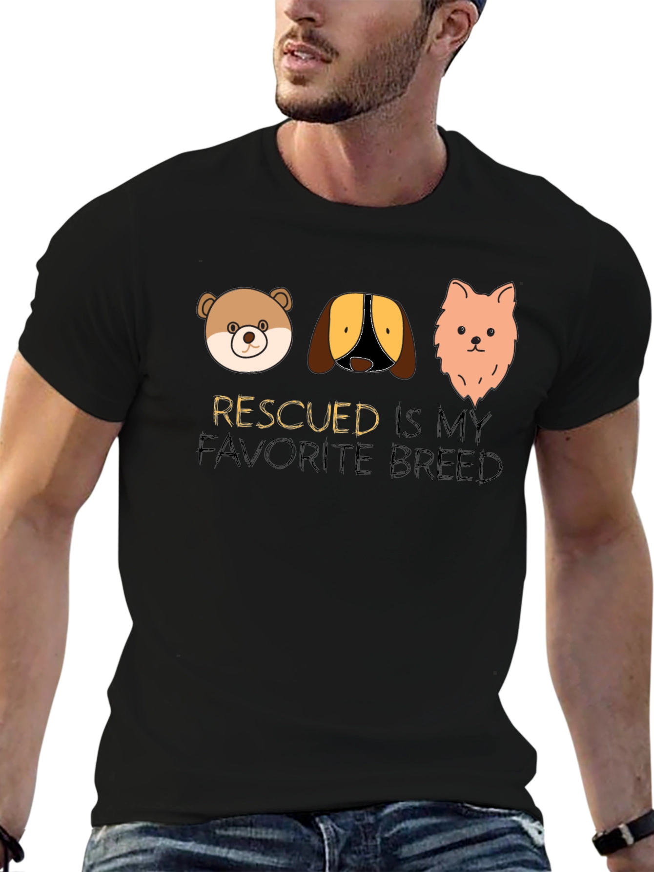 Black Rescued is My Favorite Breed T-Shirt view 6