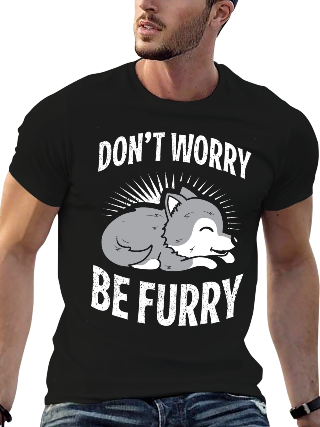 Black Don't Worry Be Furry Graphic T-Shirt view 6
