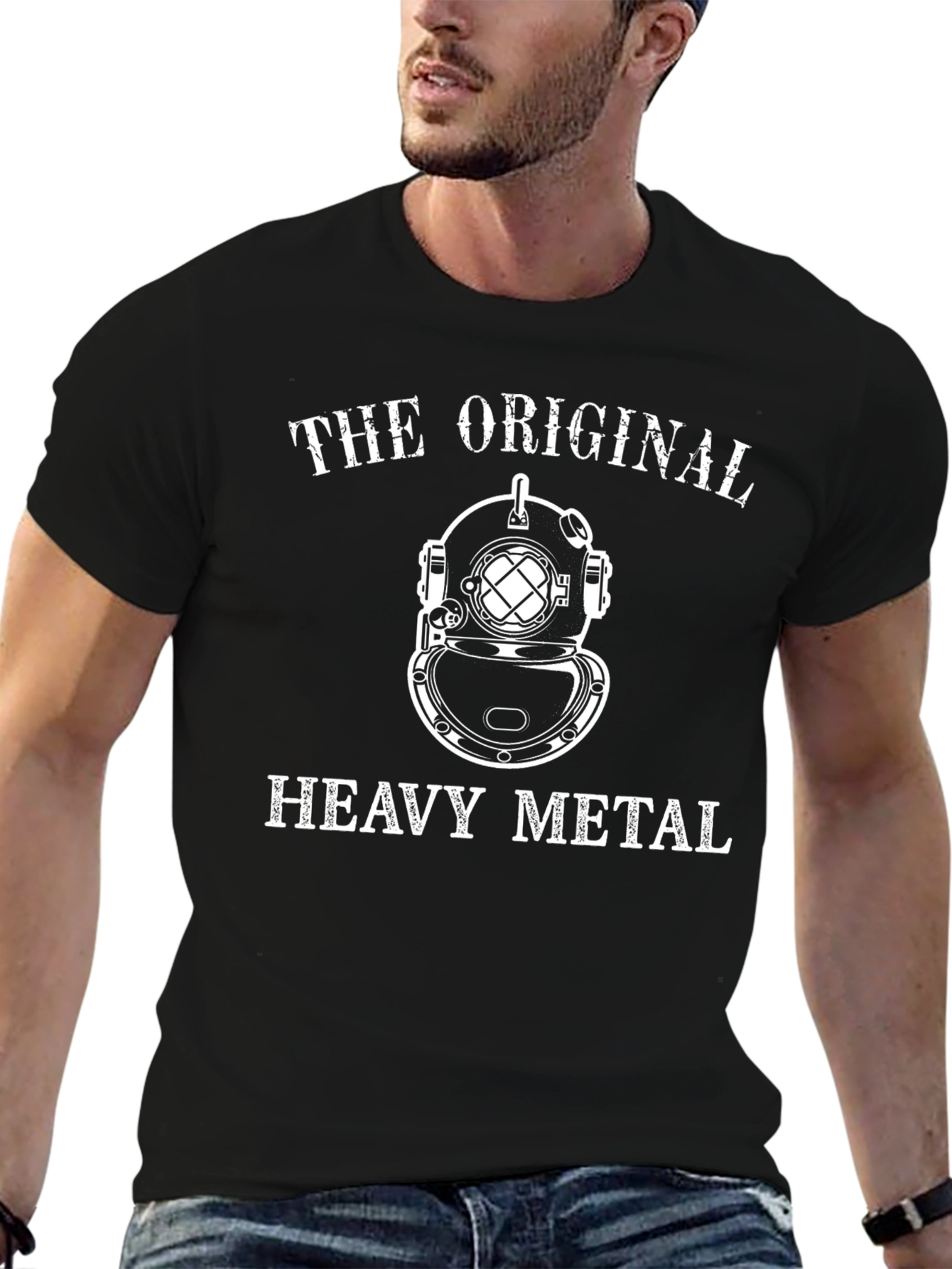 Black Original Heavy Metal Diver Helmet Graphic T-Shirt view 6