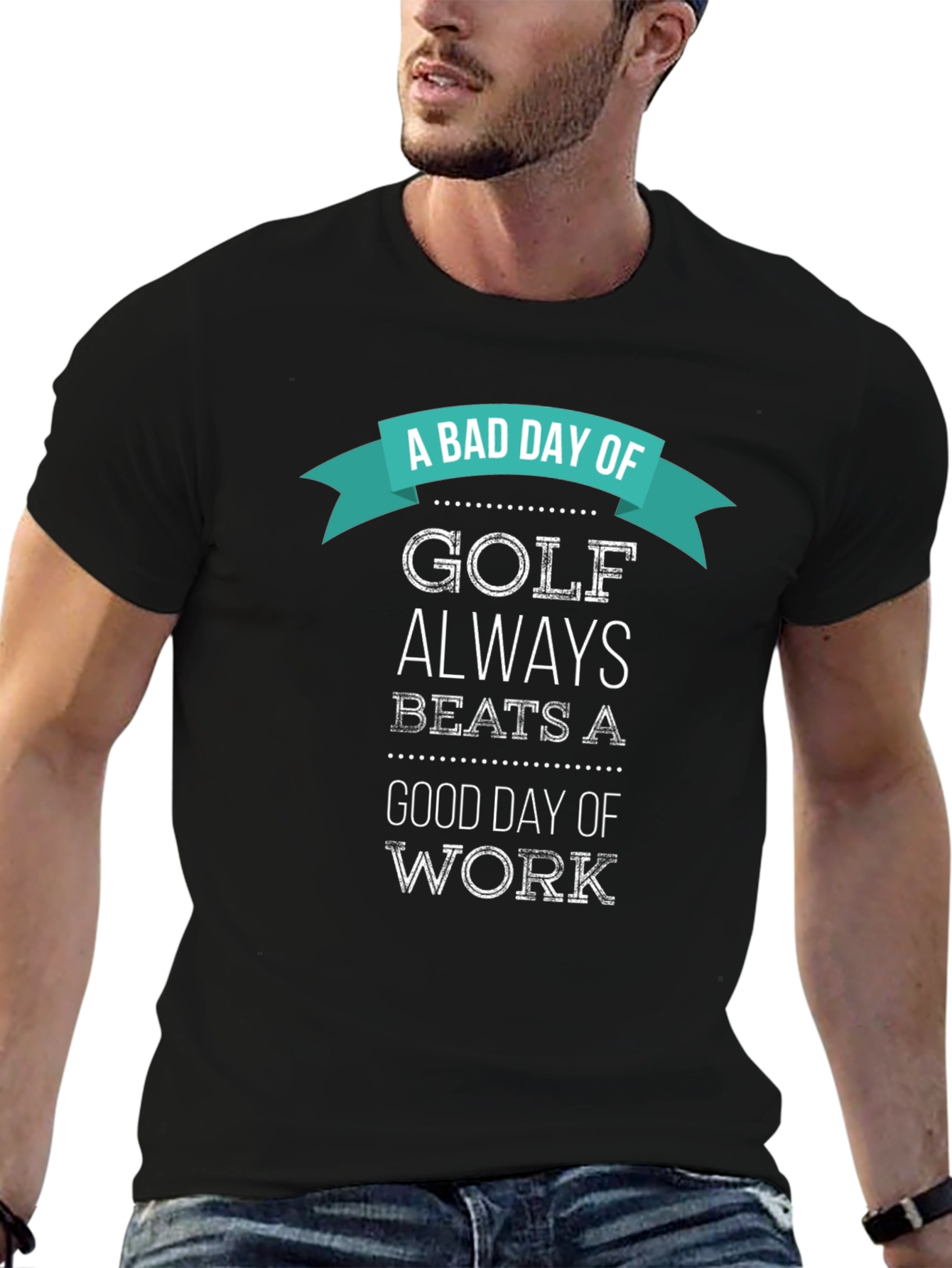 Black Funny Golf T-Shirt: A Bad Day of Golf Beats Work view 6