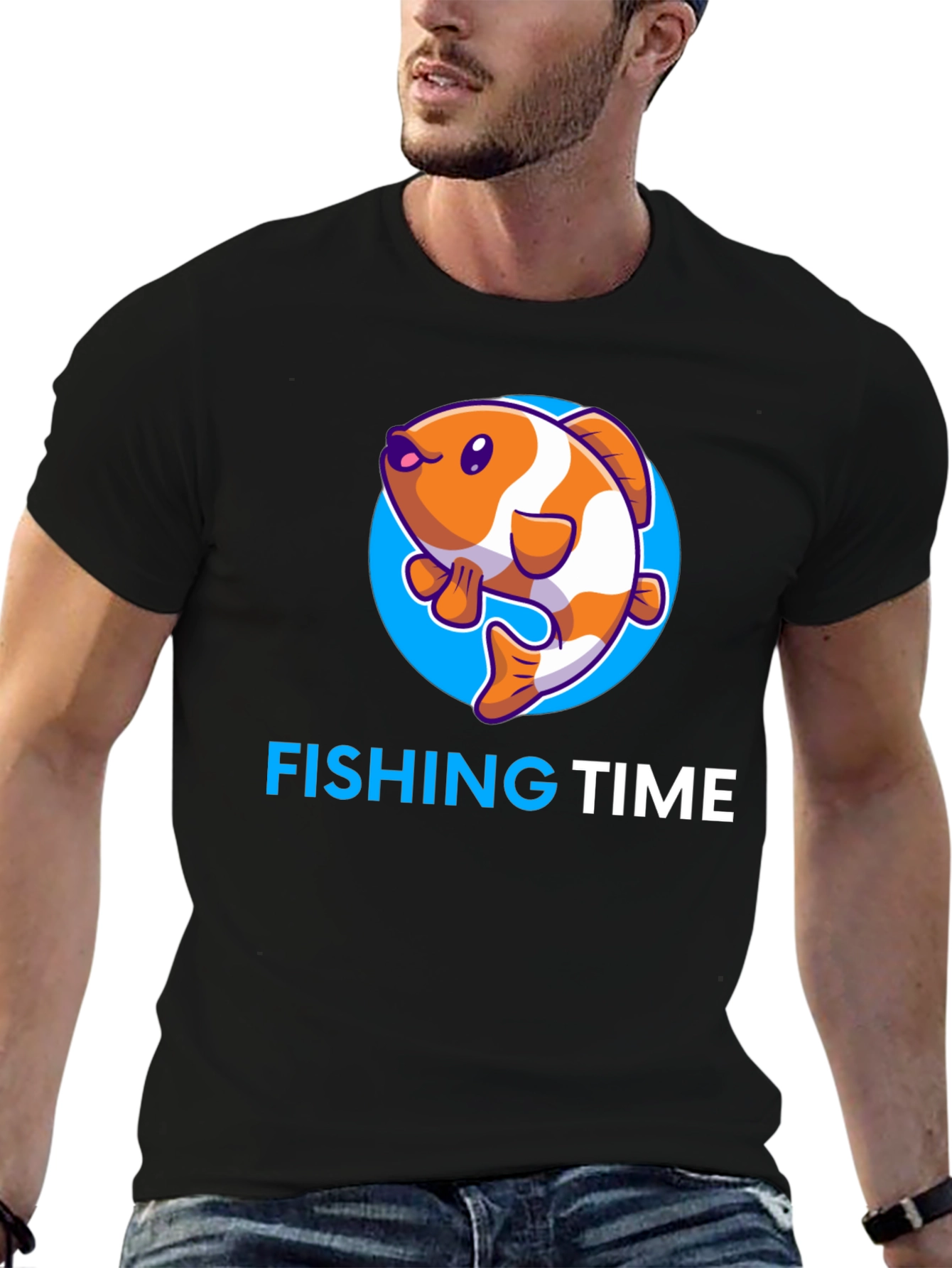 Black Fishing Time Graphic Tee - Black Cotton Shirt view 6