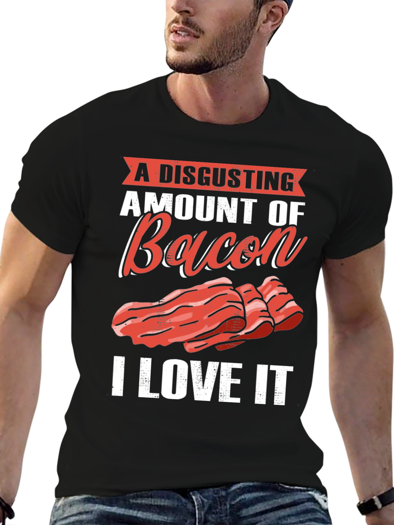 Black Disgusting Amount of Bacon T-Shirt view 6