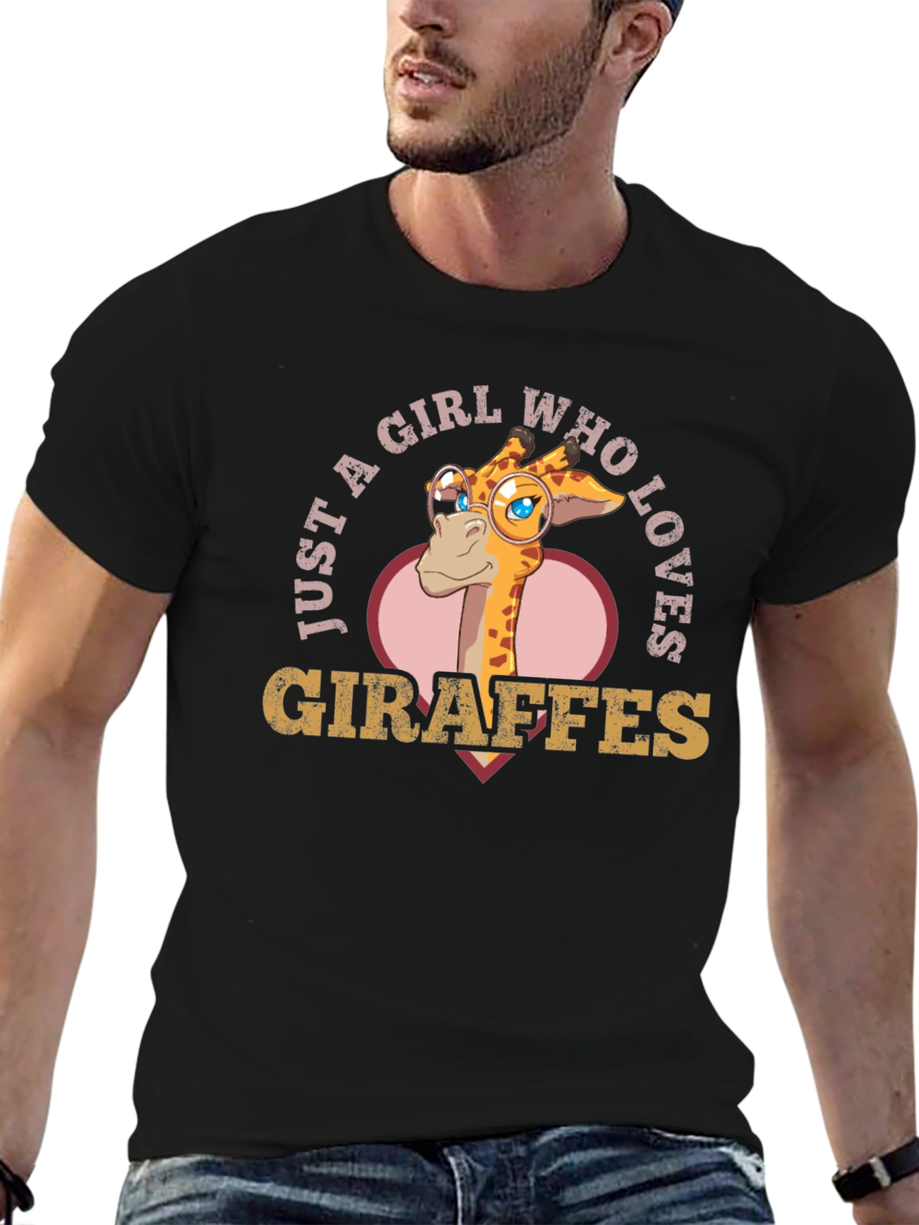 Black Giraffe Lover's Tee: Just a Girl Who Loves Giraffes T-Shirt view 6