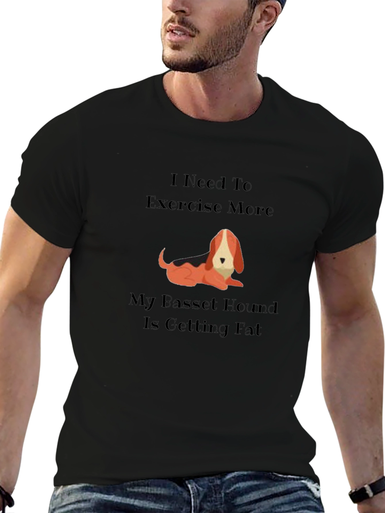 Black Funny Basset Hound Exercise Graphic T-Shirt view 6