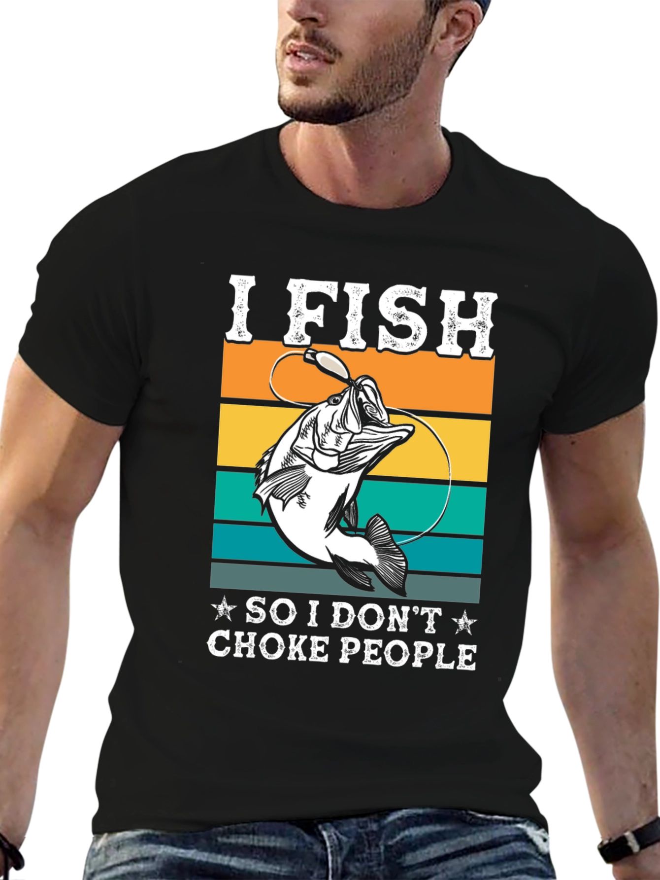 Black I Fish Funny Graphic T-Shirt view 6