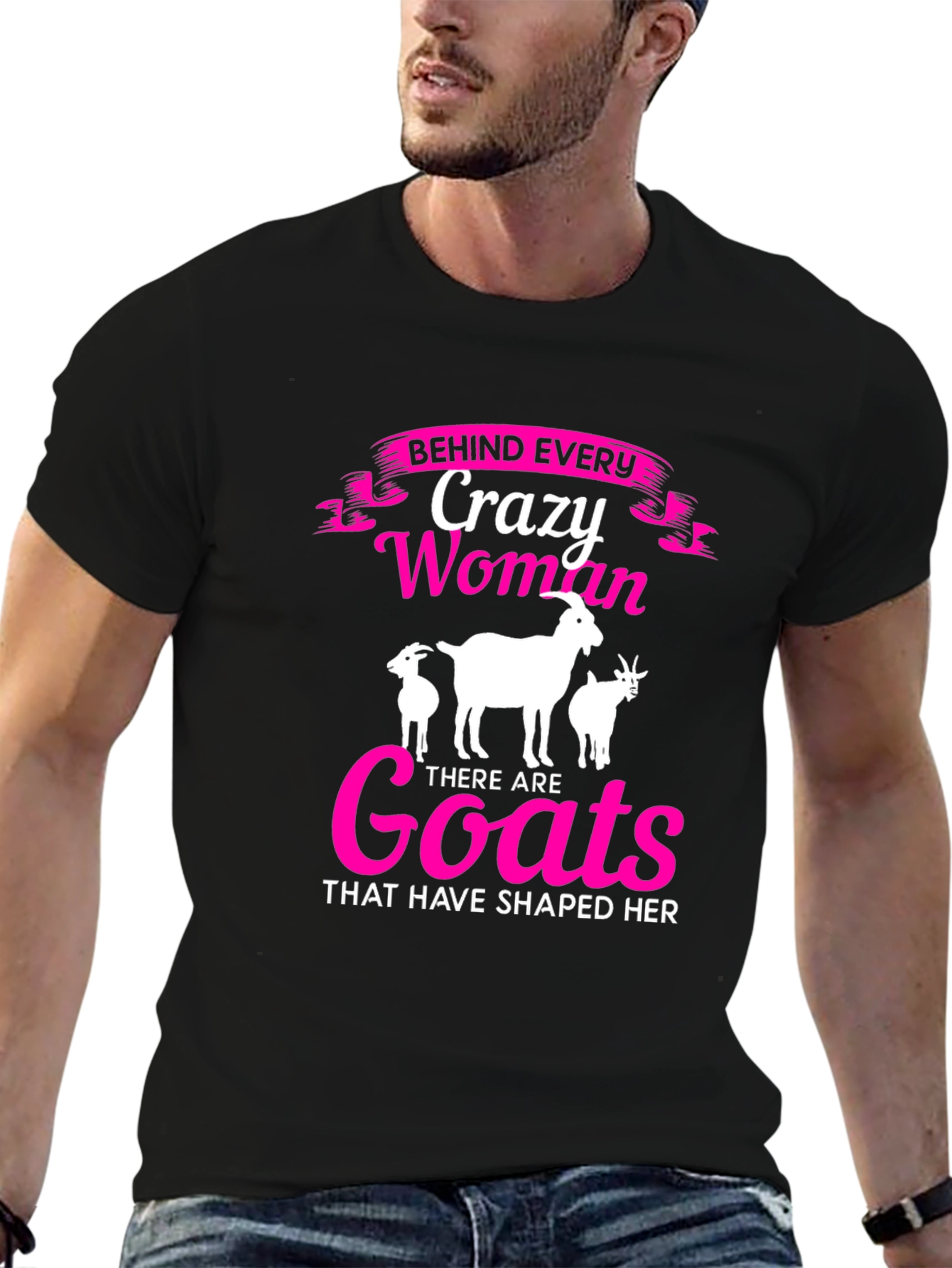 Black Crazy Woman Goats T-Shirt - Black view 6