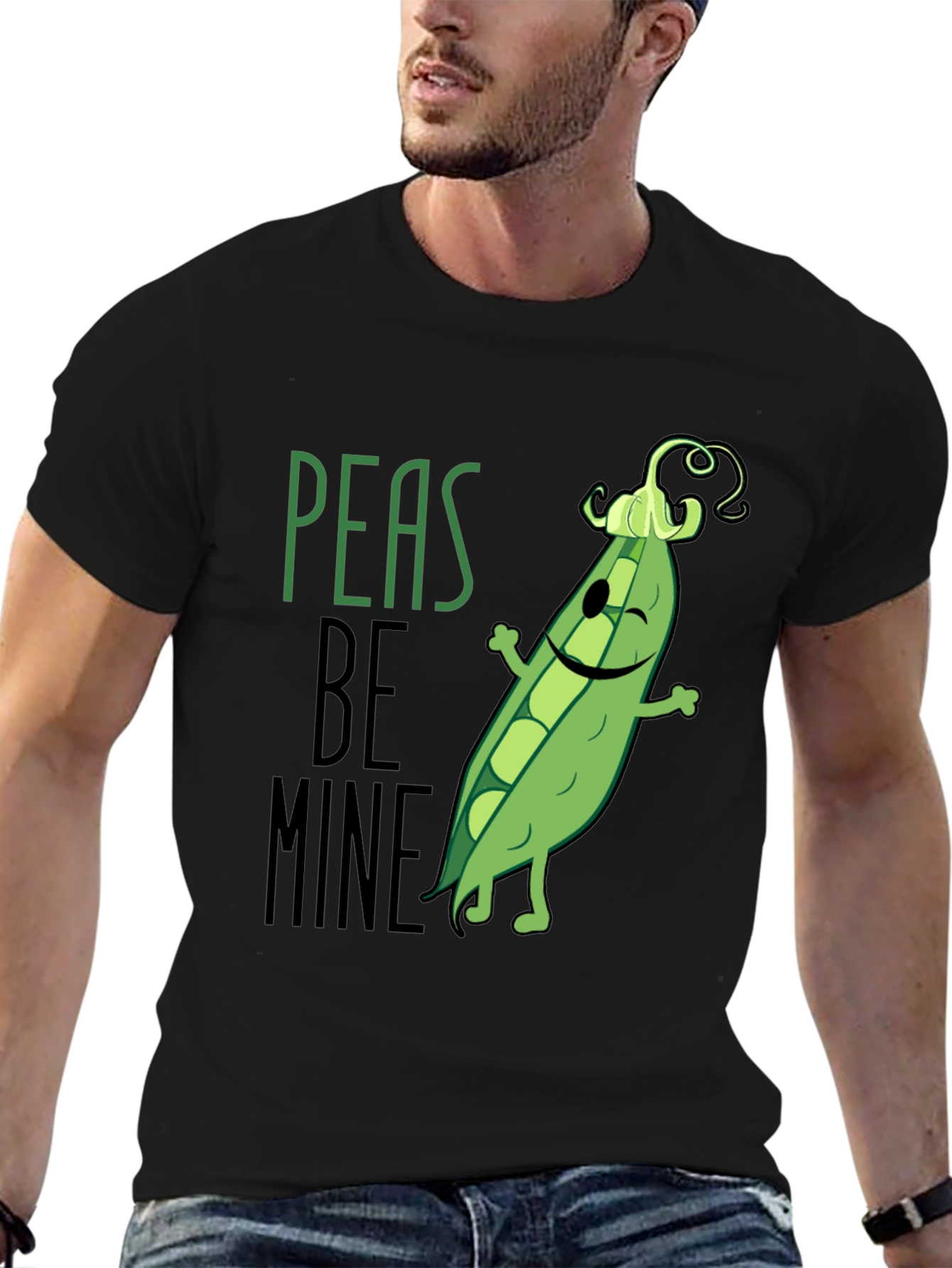 Black Peas Be Mine Graphic T-Shirt - Cute Food Pun Tee view 6
