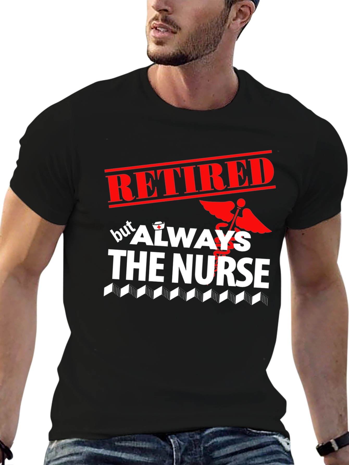 Black Retired Nurse T-Shirt - Always The Nurse view 6