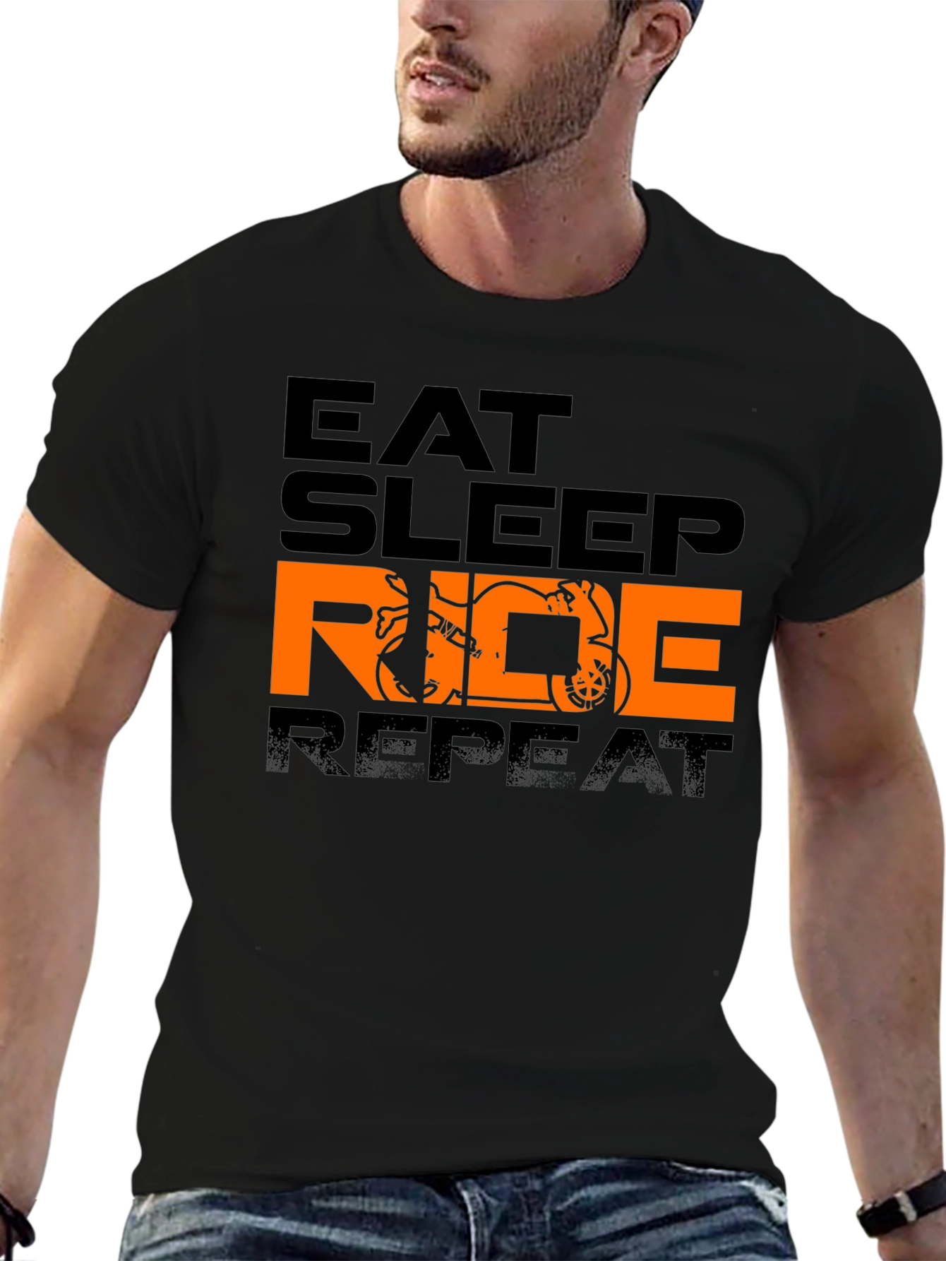 Black Eat Sleep Ride Repeat Graphic Tee view 6