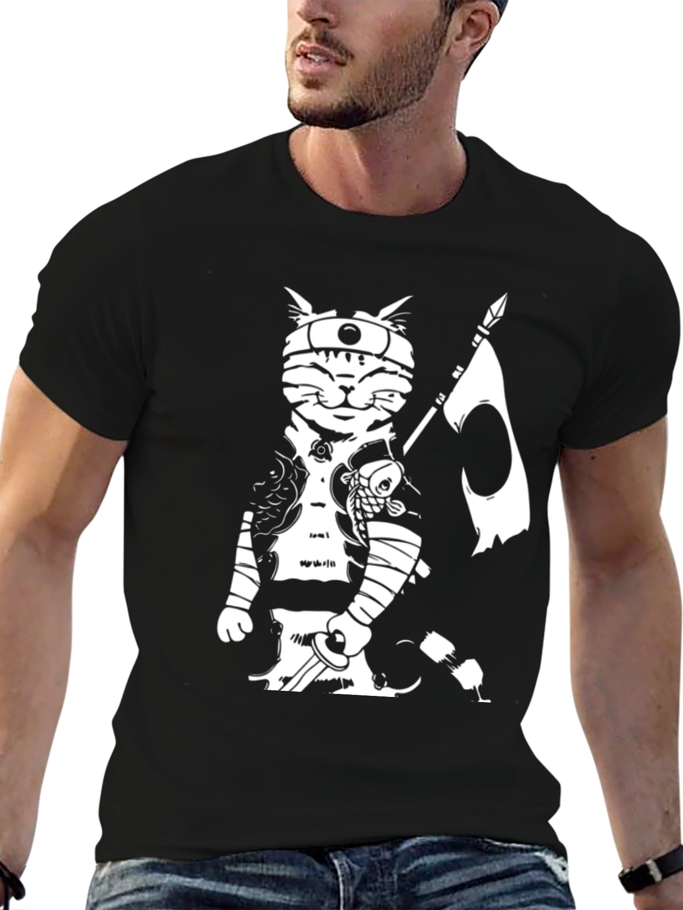 Black Ninja Cat Graphic Tee - Cool Novelty T-Shirt view 6