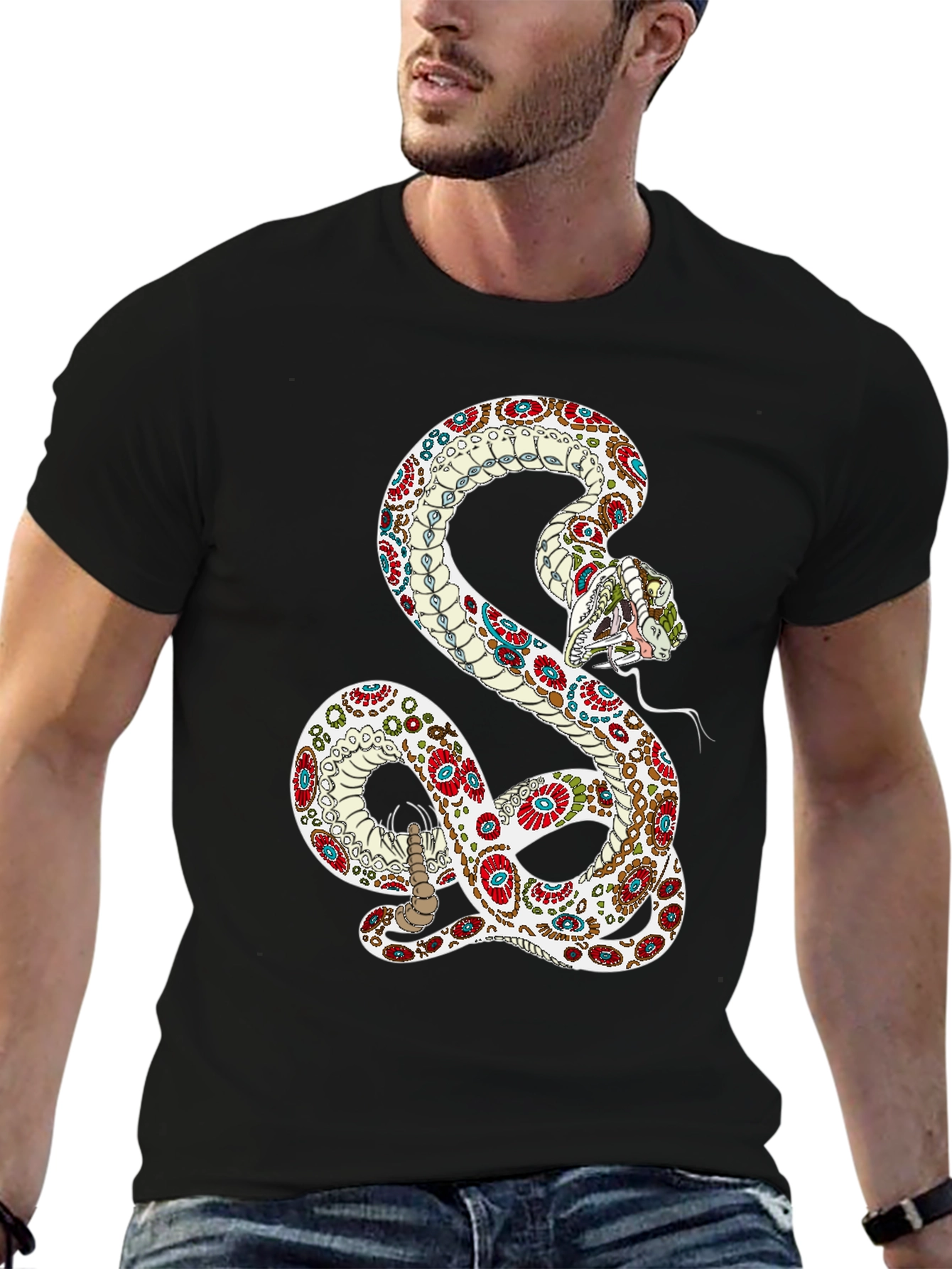 Black Sugar Skull Snake Graphic Tee view 6