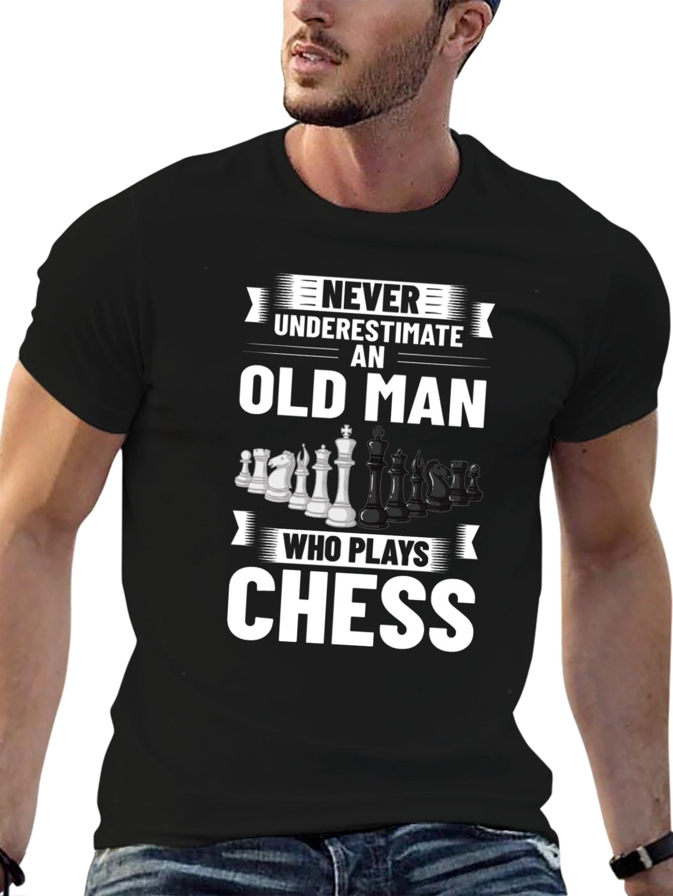 Black Never Underestimate Chess Old Man T-Shirt view 6