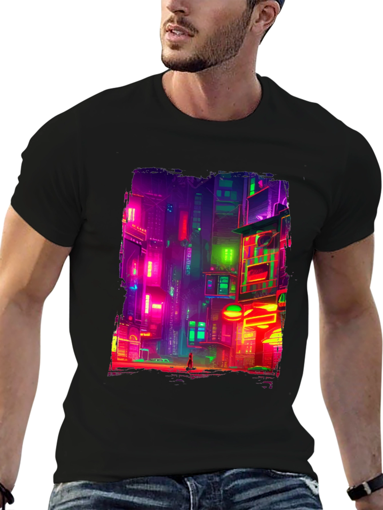 Black Cyberpunk Cityscape Graphic Tee view 6