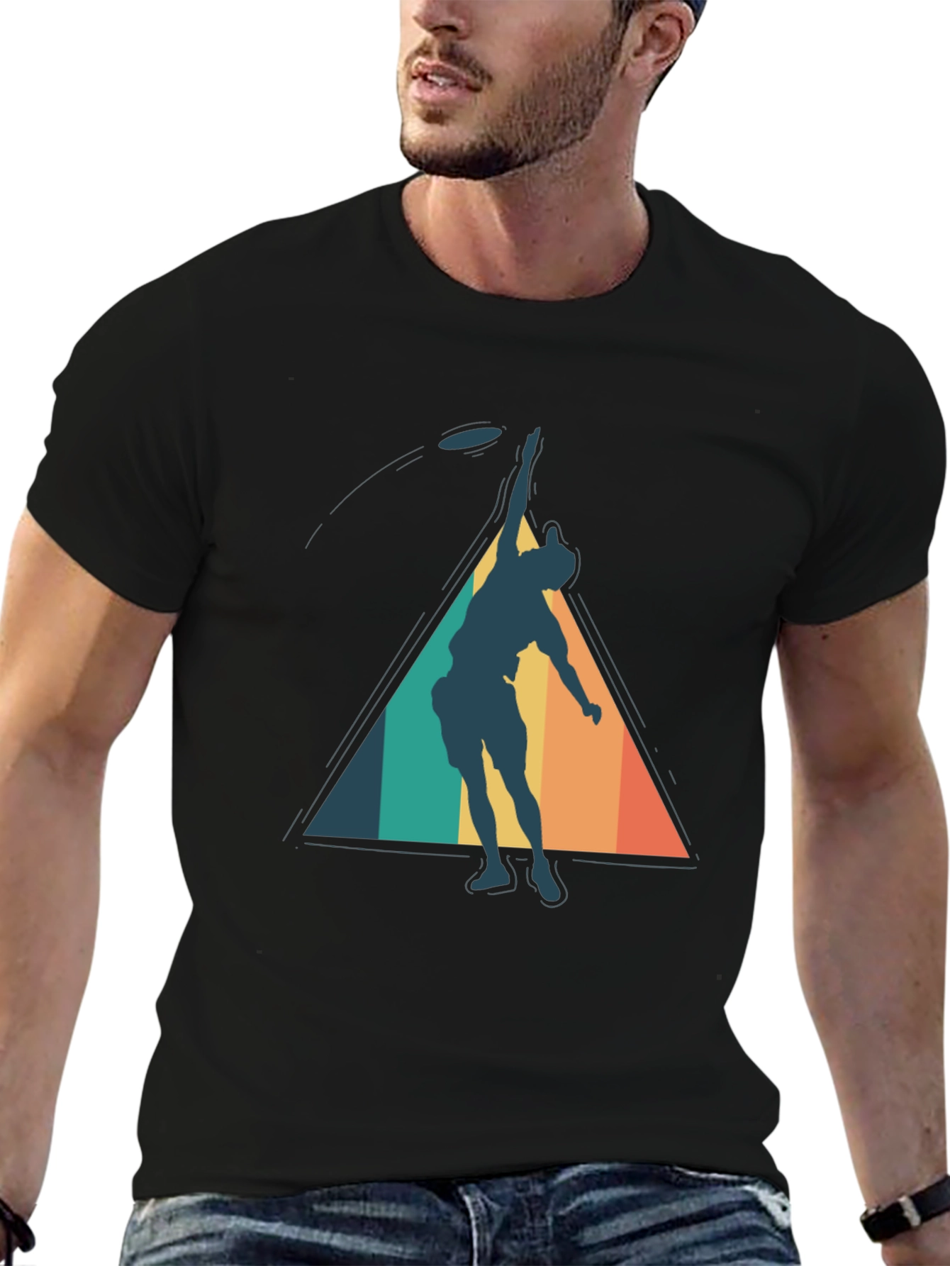 Black Retro Ultimate Frisbee Player Graphic Tee view 6