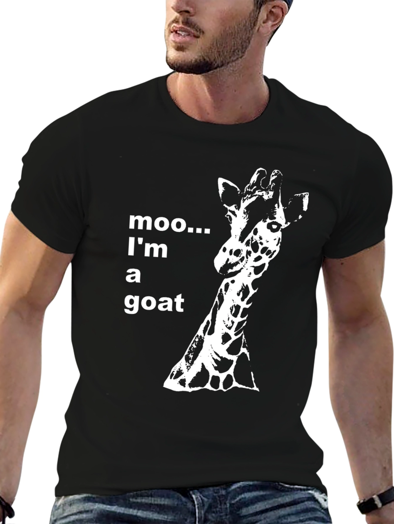 Black Funny Giraffe T-Shirt - Moo I'm a Goat Black Tee view 6