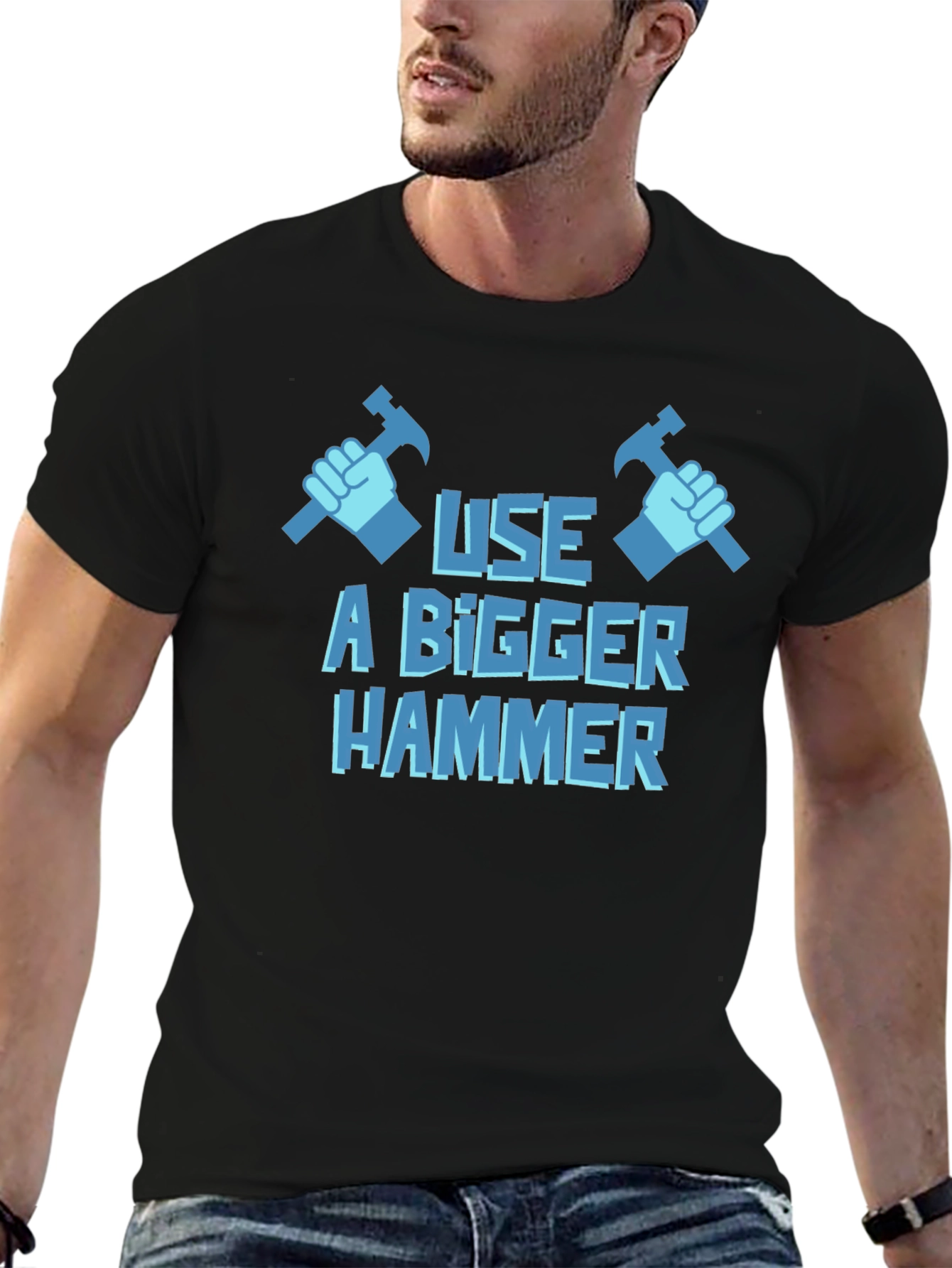 Black Use A Bigger Hammer T-Shirt - Novelty Construction Tee view 6