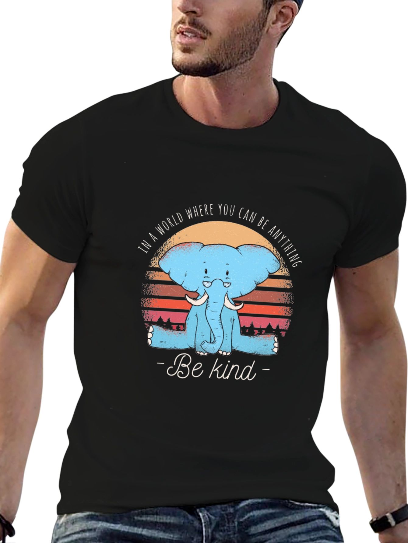 Black Be Kind Elephant T-Shirt - Soft Cotton Tee view 6
