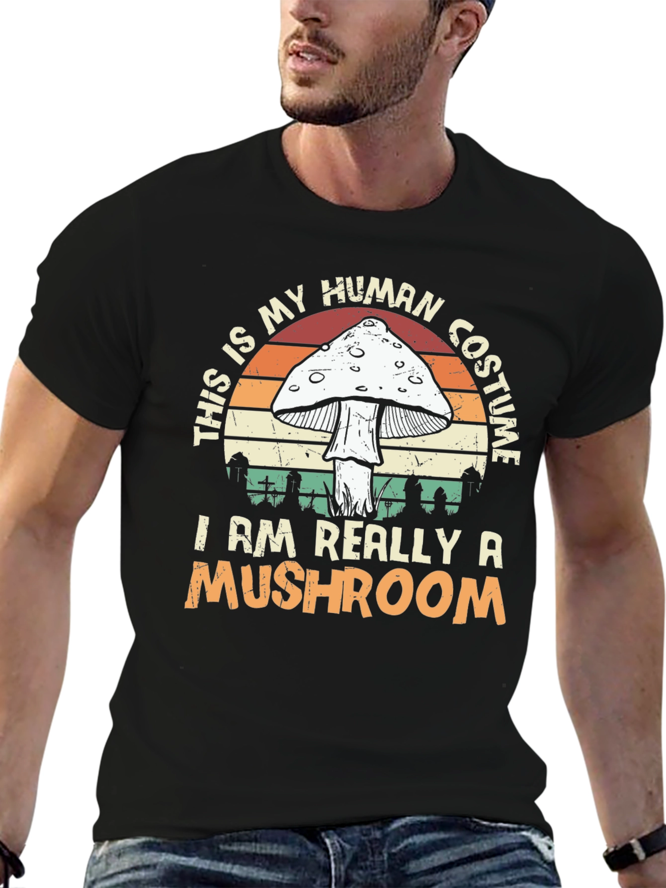 Black Mushroom Costume T-Shirt - Halloween Apparel view 6