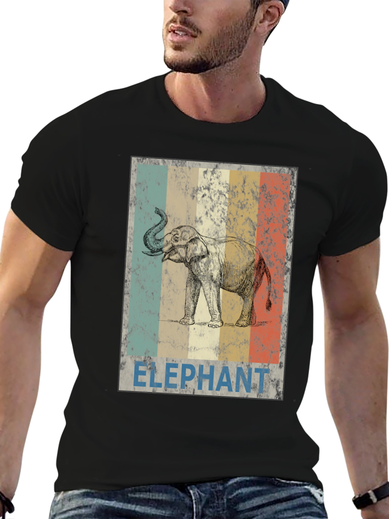 Black Vintage Elephant Graphic Tee - Black Cotton Blend view 6