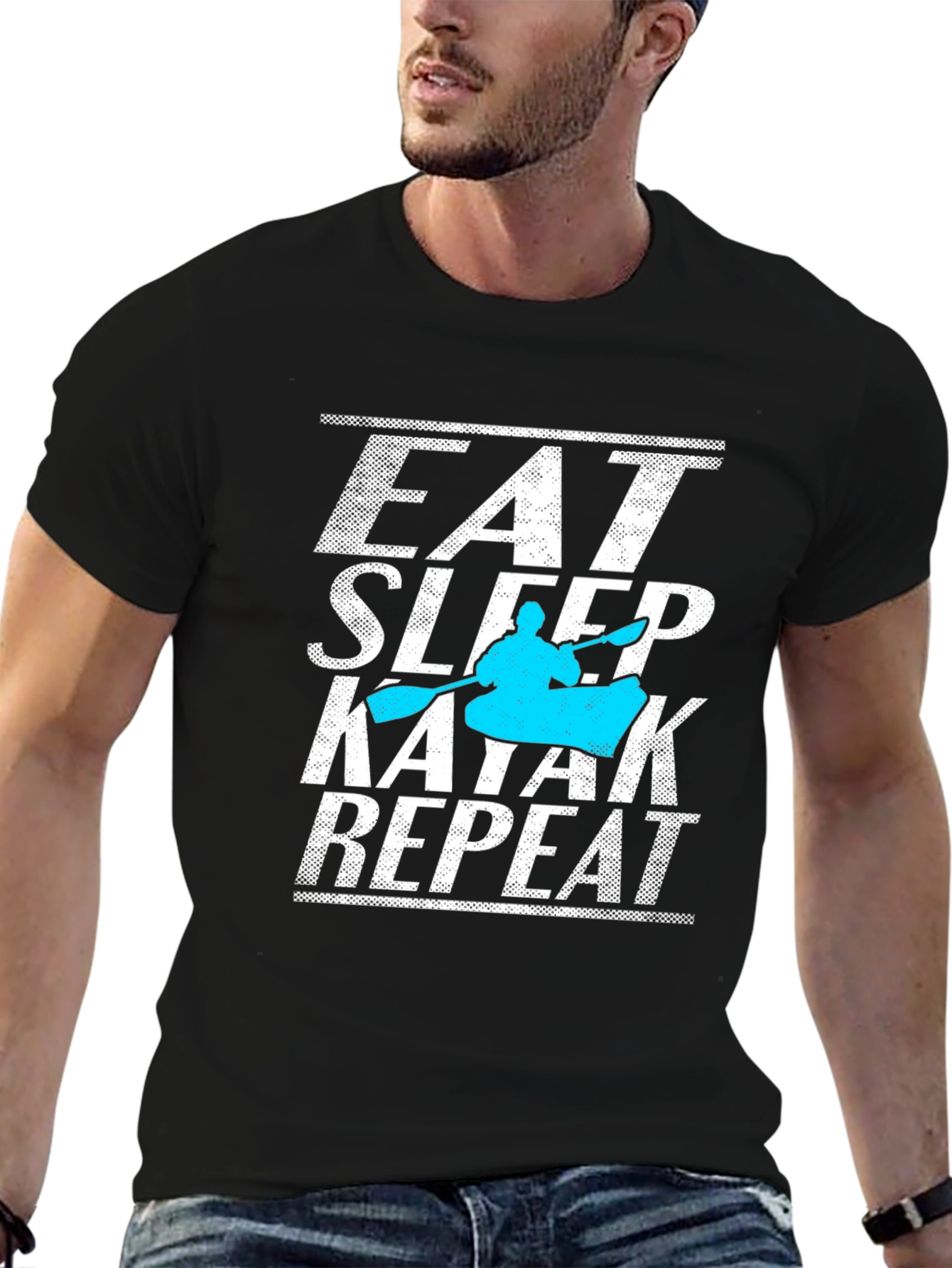 Black Eat Sleep Kayak Repeat Black T-Shirt view 6