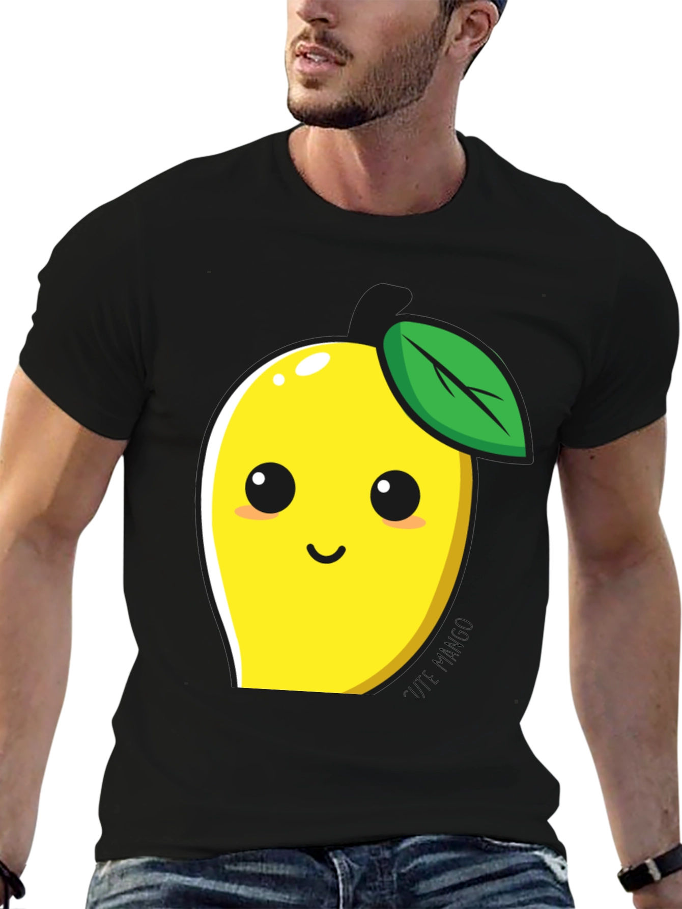 Black Cute Mango Graphic T-Shirt - Black Cotton Blend view 6