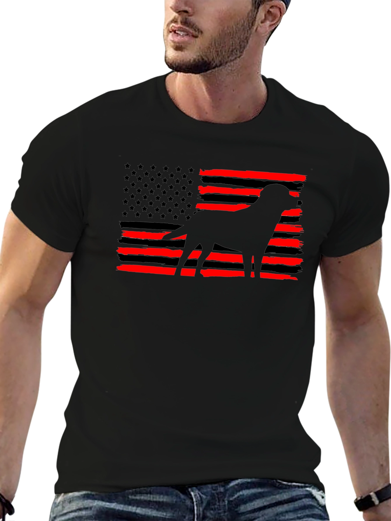 Black American Flag Dog T-Shirt view 6