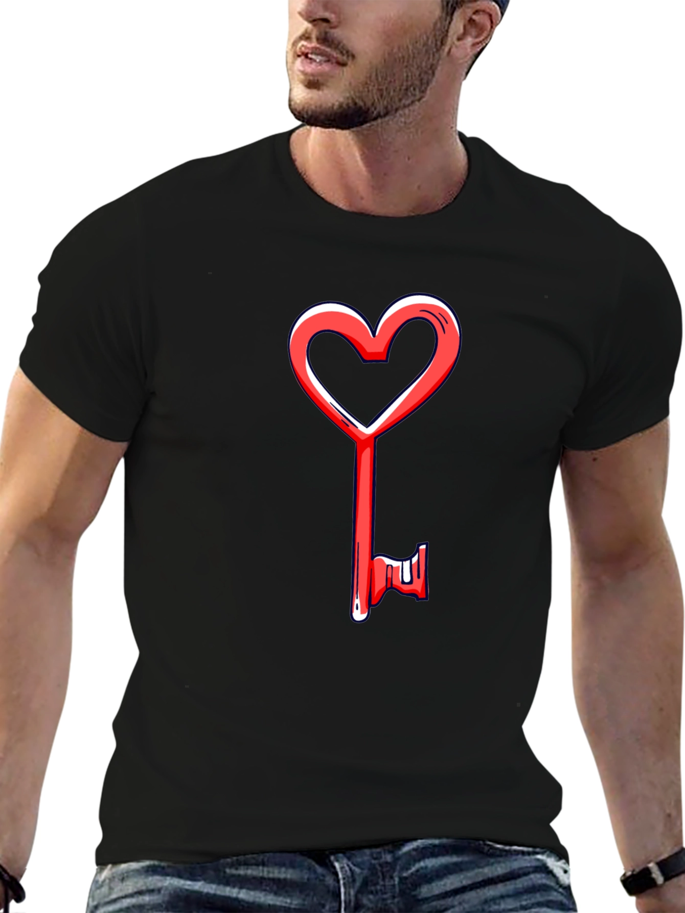 Black Heart Key Graphic Tee - Black Cotton Casual view 6