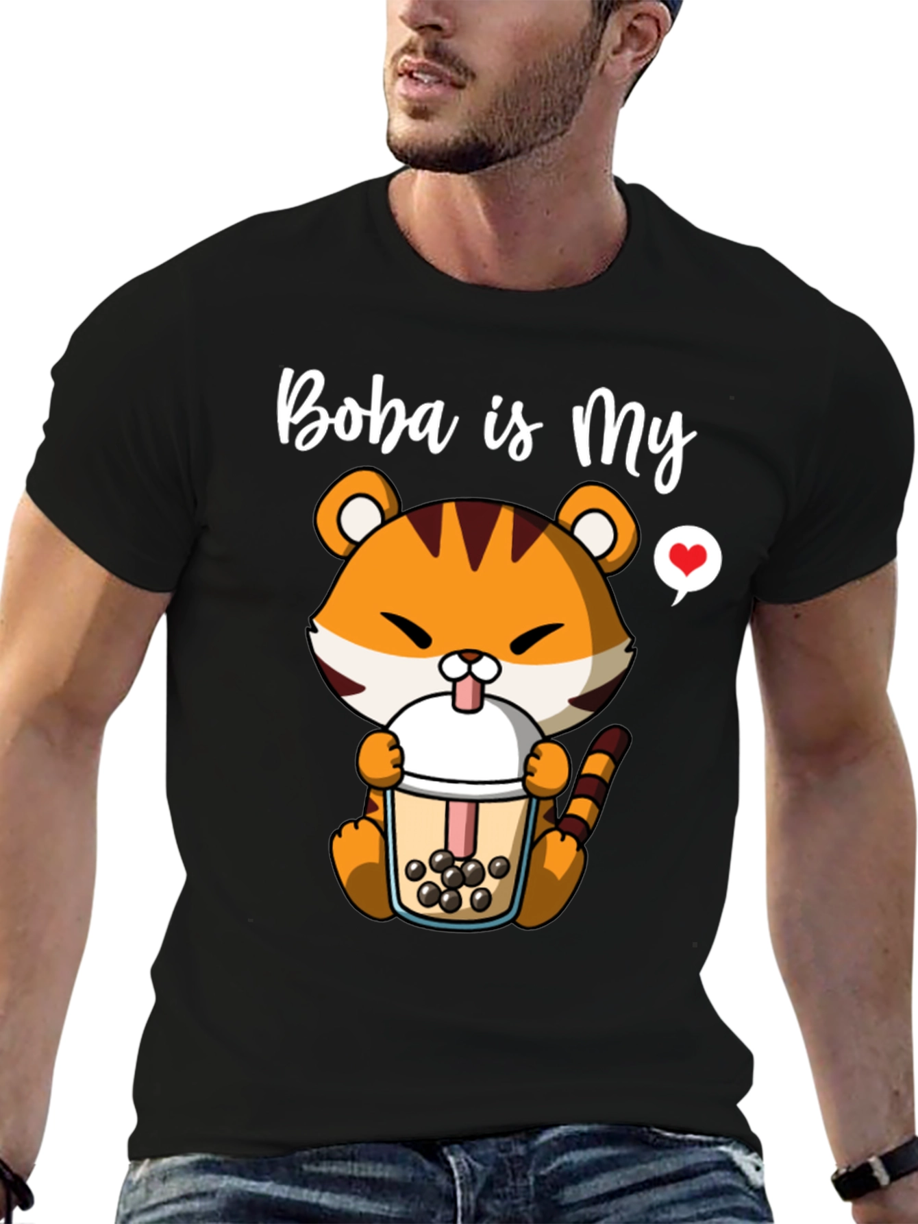 Black Boba is My Love T-Shirt - Cute Tiger Boba Tea Design view 6