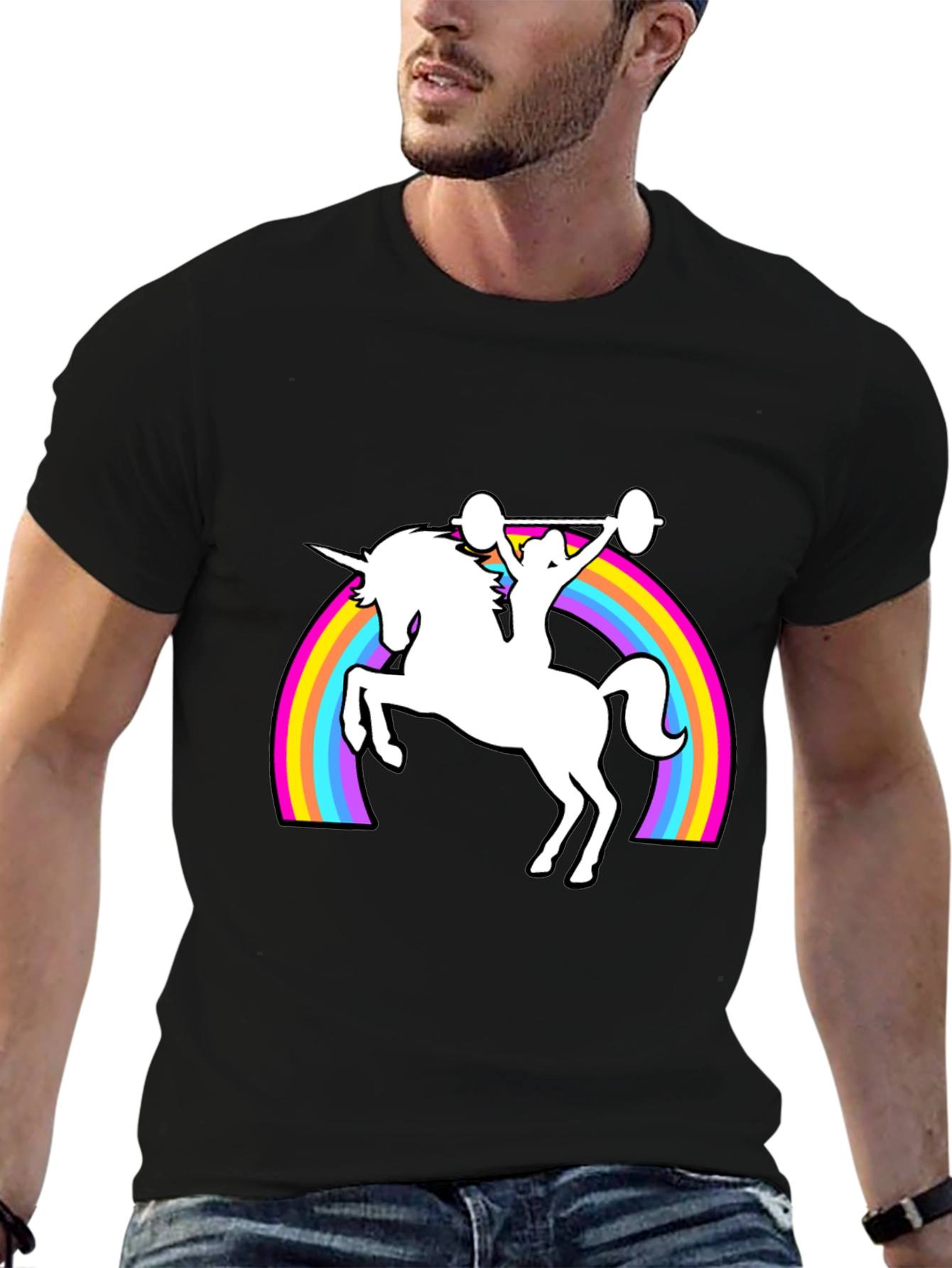 Black Unicorn Weightlifting Rainbow T-Shirt view 6