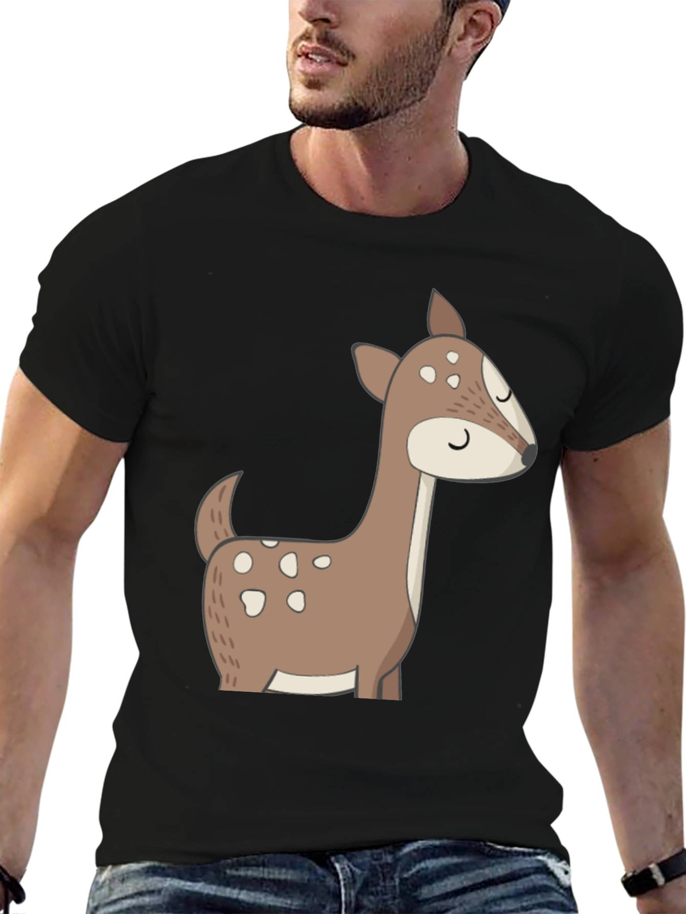 Black Cute Deer Graphic Tee - Black T-Shirt view 6