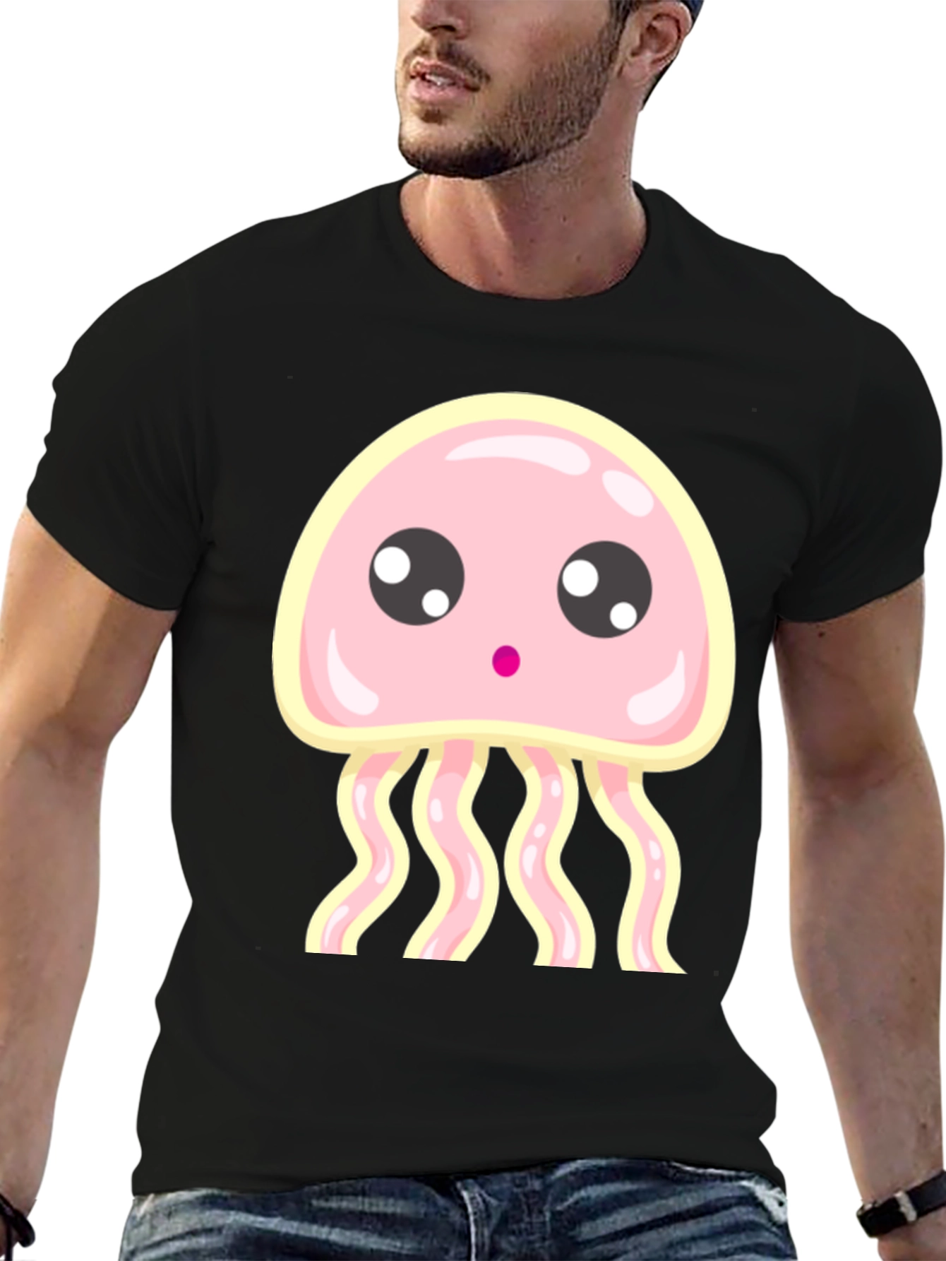 Black Cute Jellyfish Graphic Tee - Black Cotton Shirt view 6