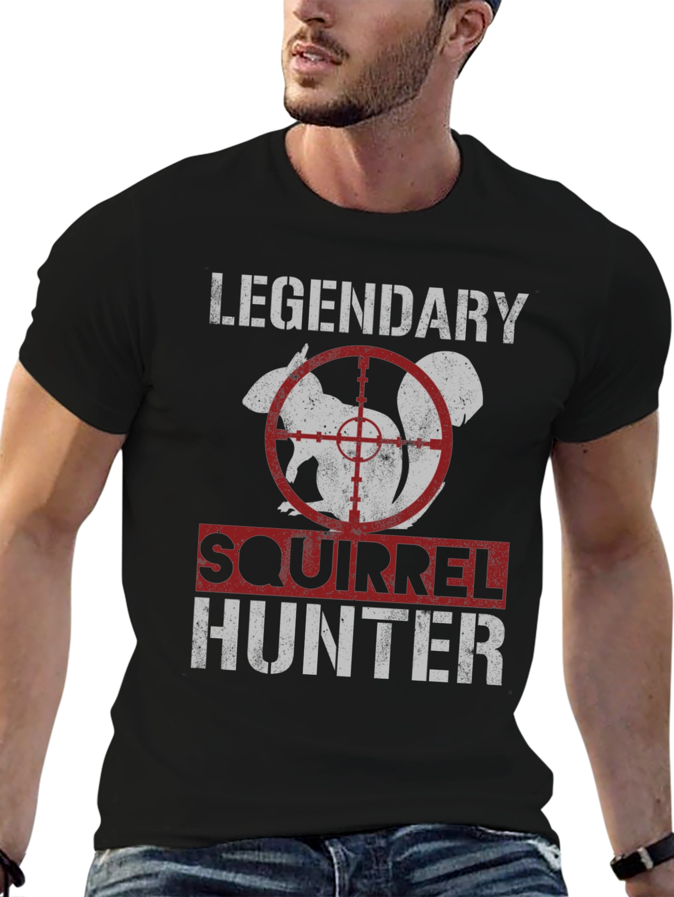Black Legendary Squirrel Hunter T-Shirt - Funny Hunting Tee view 6