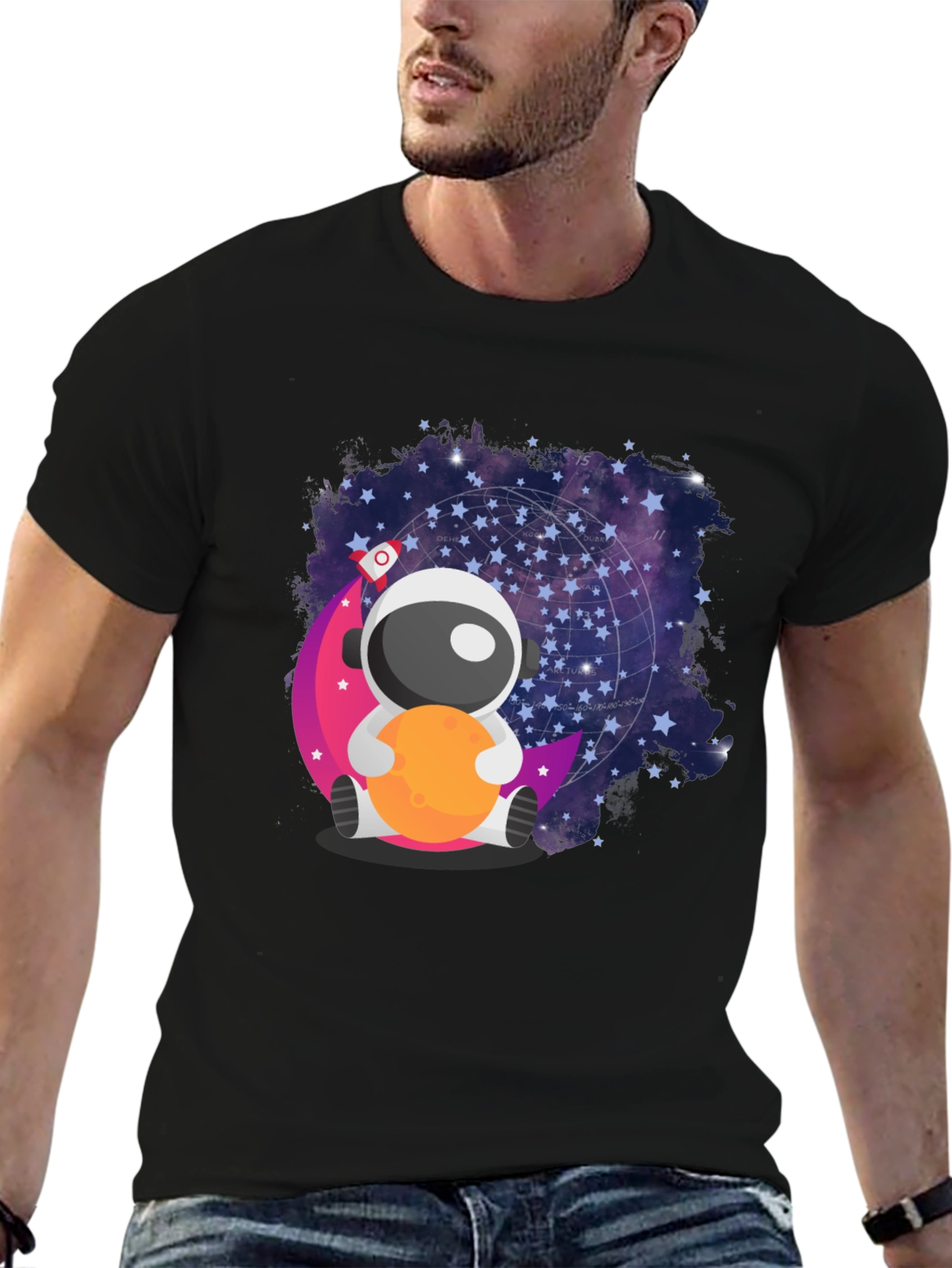Black Cute Astronaut Moon T-Shirt - Space Lover's Tee view 6