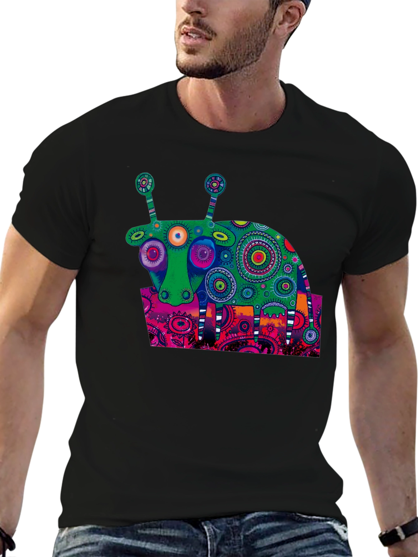 Black Abstract Art Cow T-Shirt - Unique Graphic Tee view 6