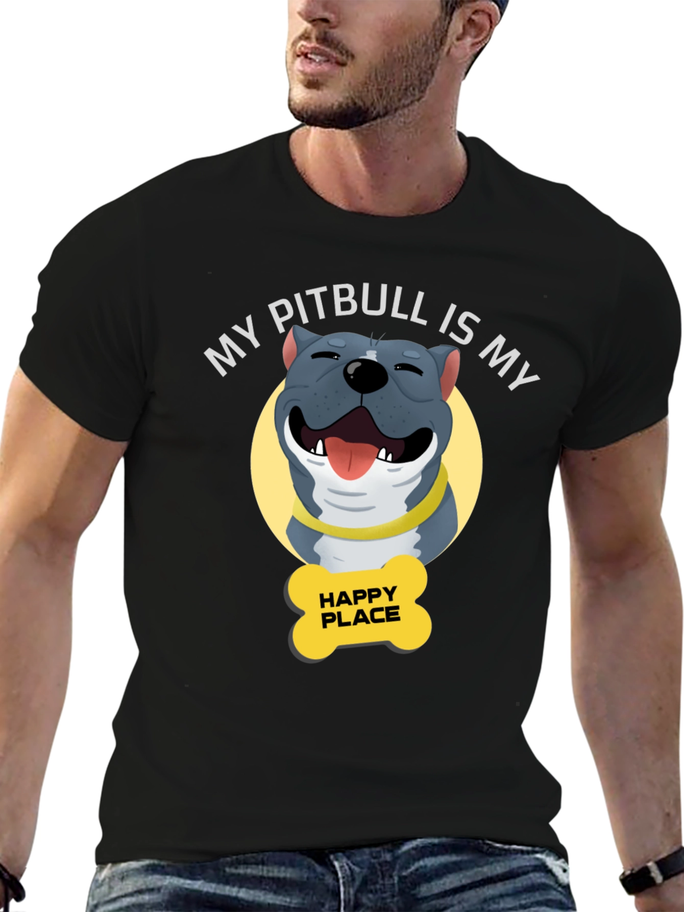 Black My Pitbull is My Happy Place T-Shirt view 6