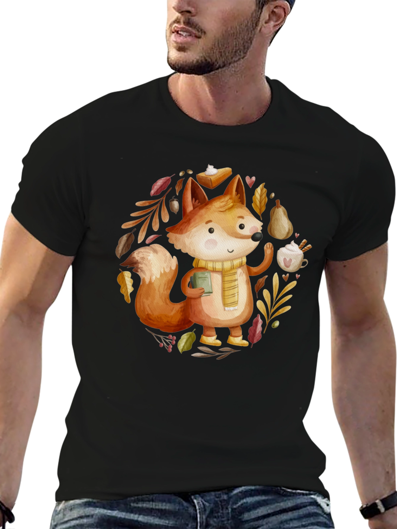 Black Autumn Fox T-Shirt: Cozy Fall Vibes view 6