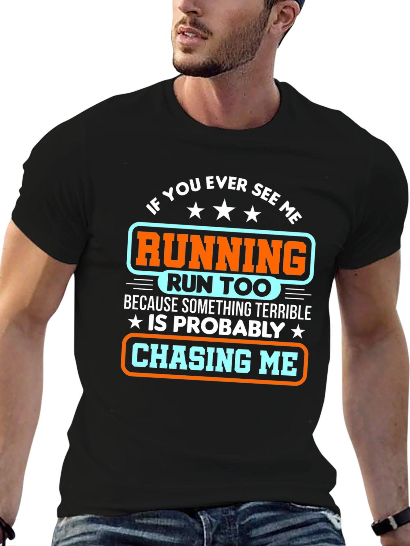 Black Funny Running T-Shirt: If You See Me, Run Too! view 6