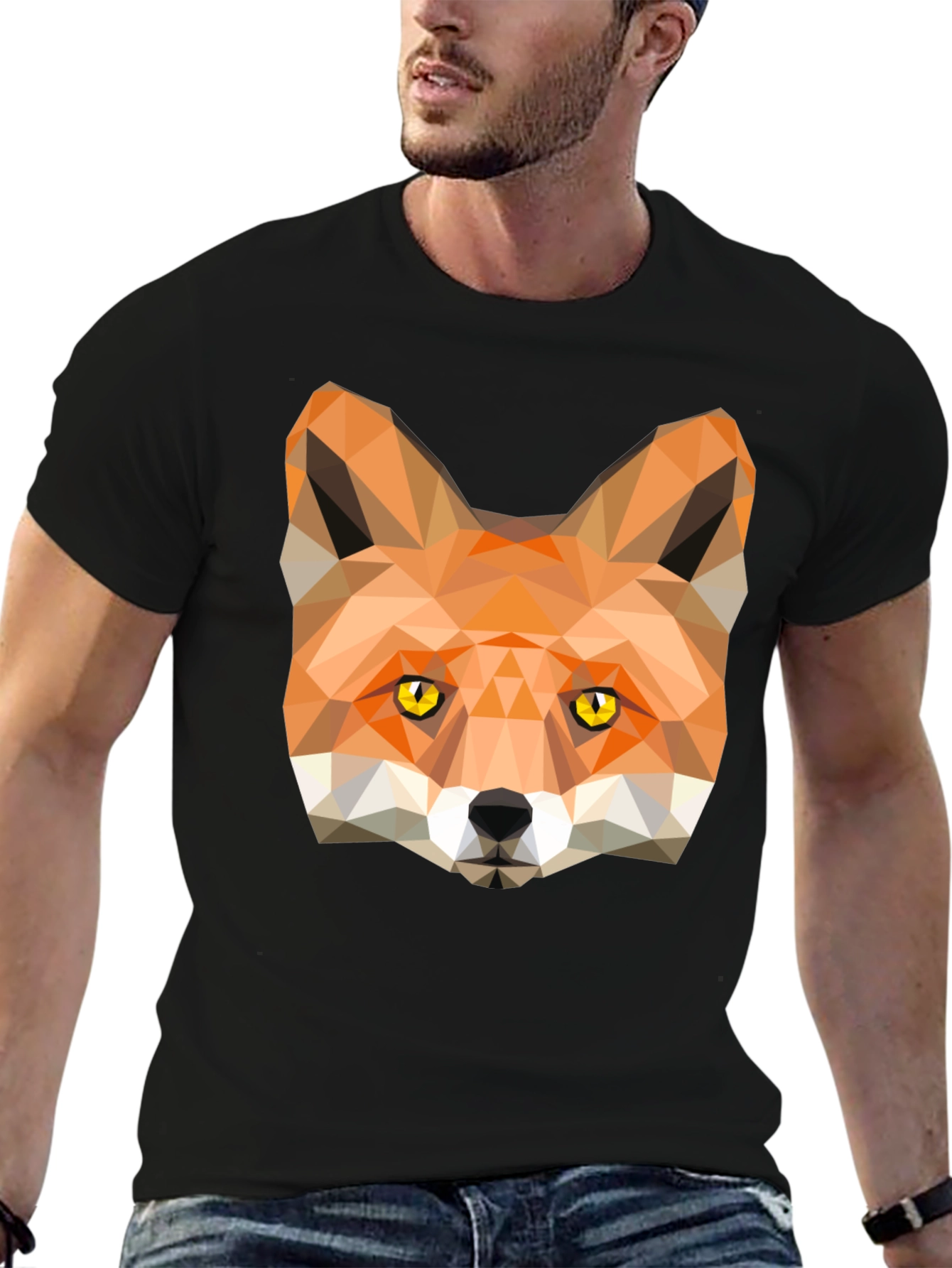 Black Geometric Fox Graphic Tee - Modern Style view 6