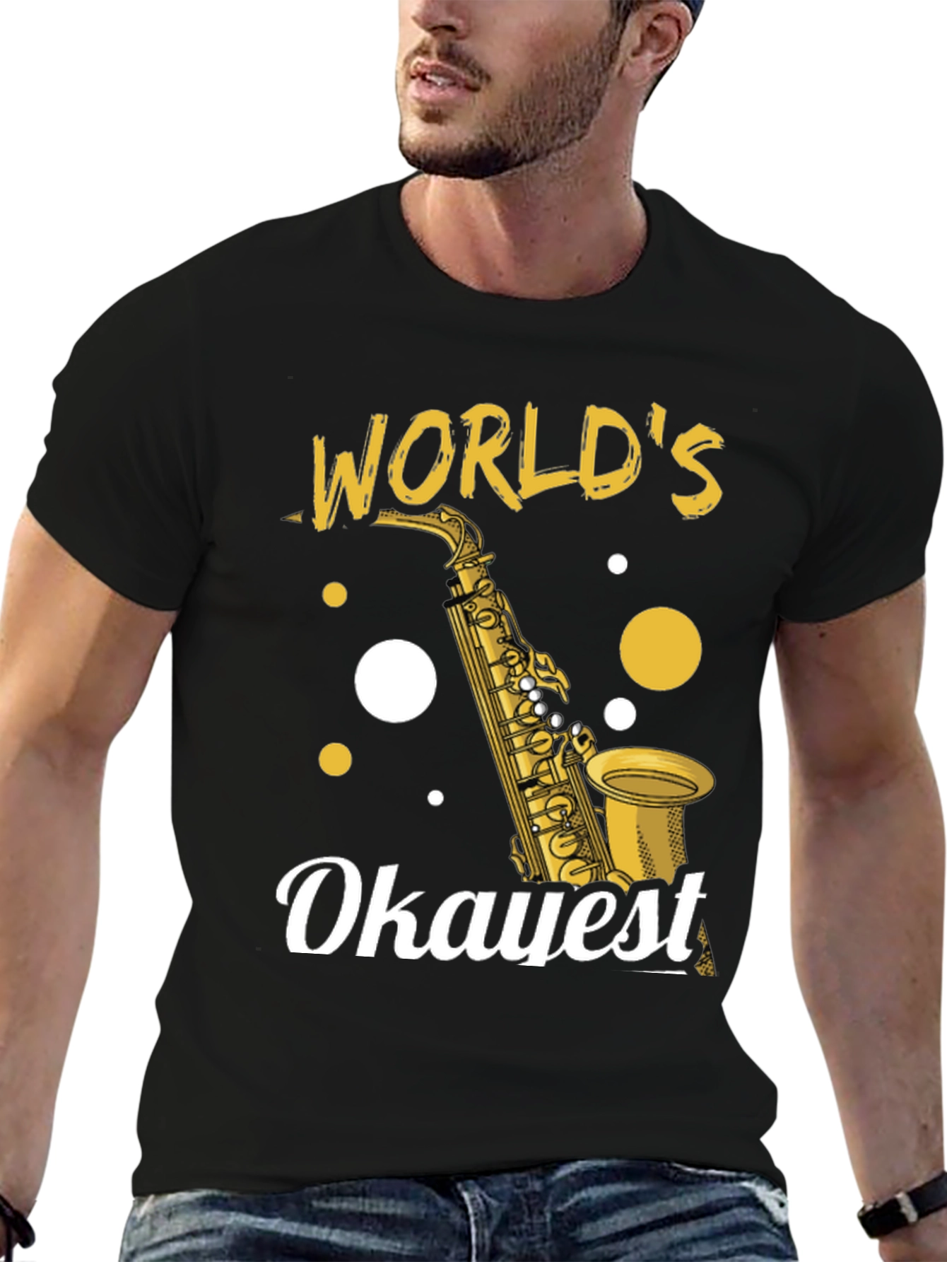 Black World's Okayest Saxophone Player T-Shirt view 6