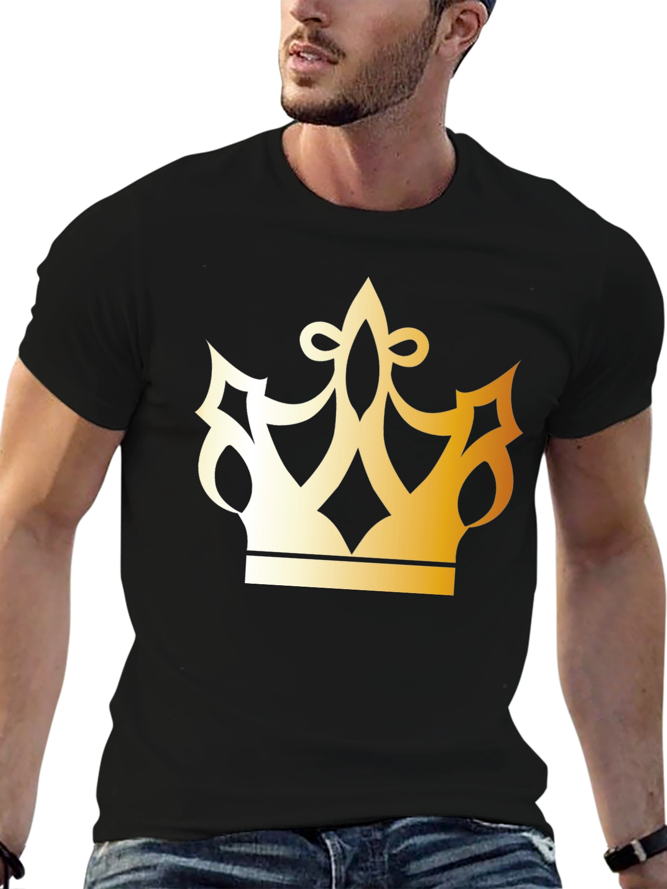 Black Golden Crown Graphic Black T-Shirt view 6