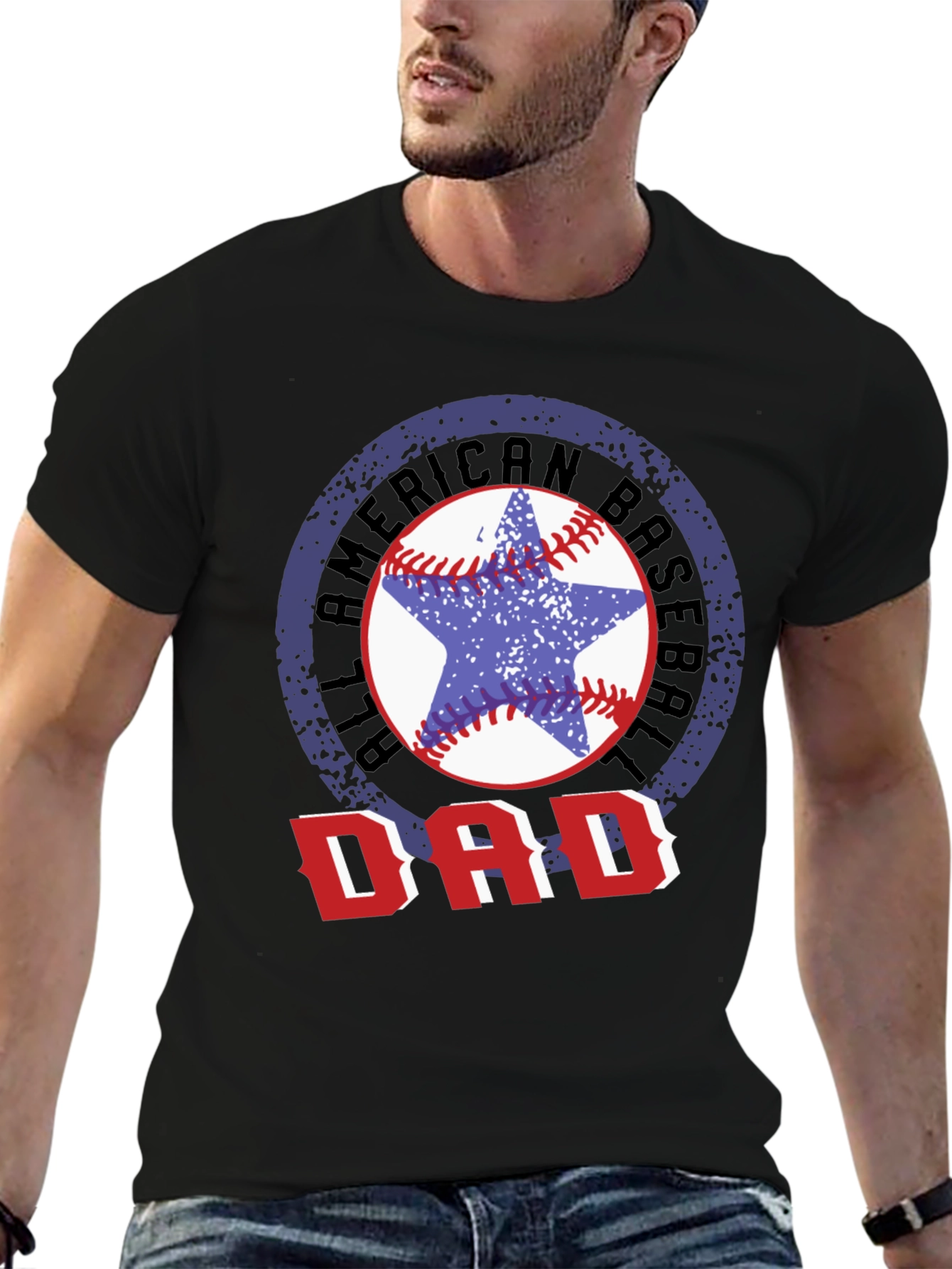 Black All American Baseball Dad T-Shirt view 6
