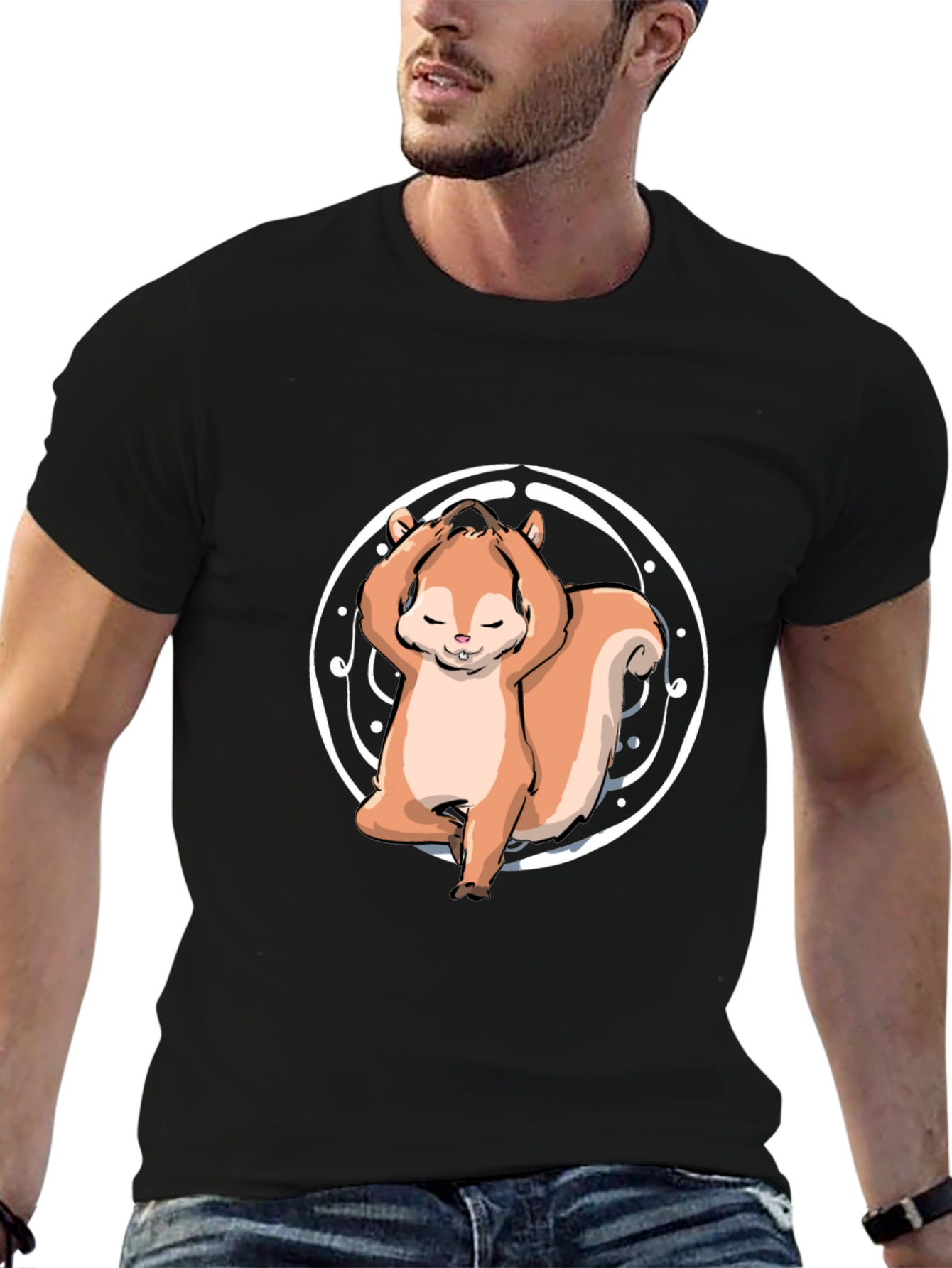 Black Yoga Squirrel Tee - Zen and Funny view 6