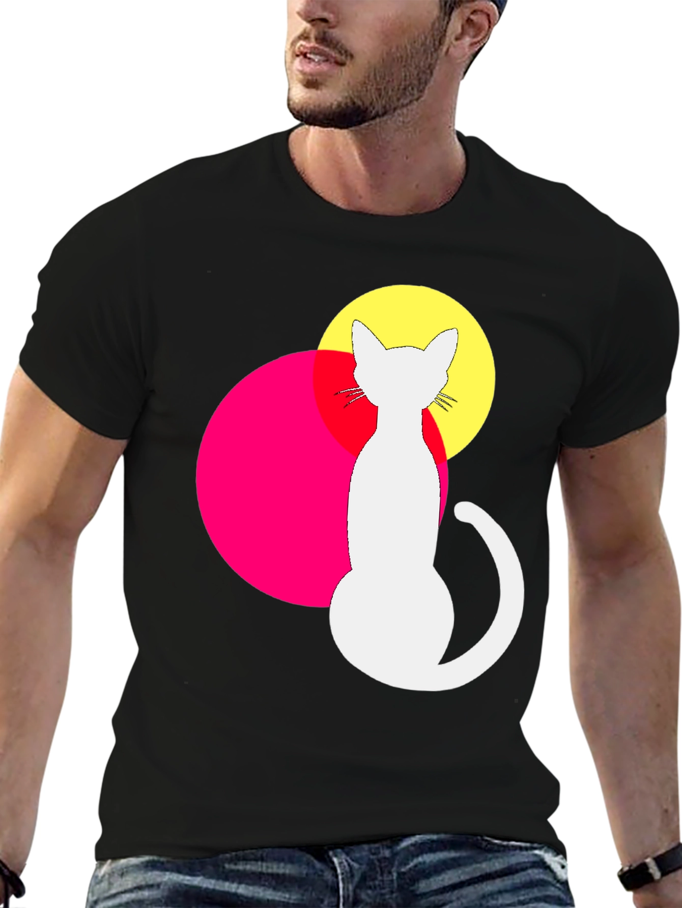 Black Modern Cat Graphic Tee - Unique Design view 6